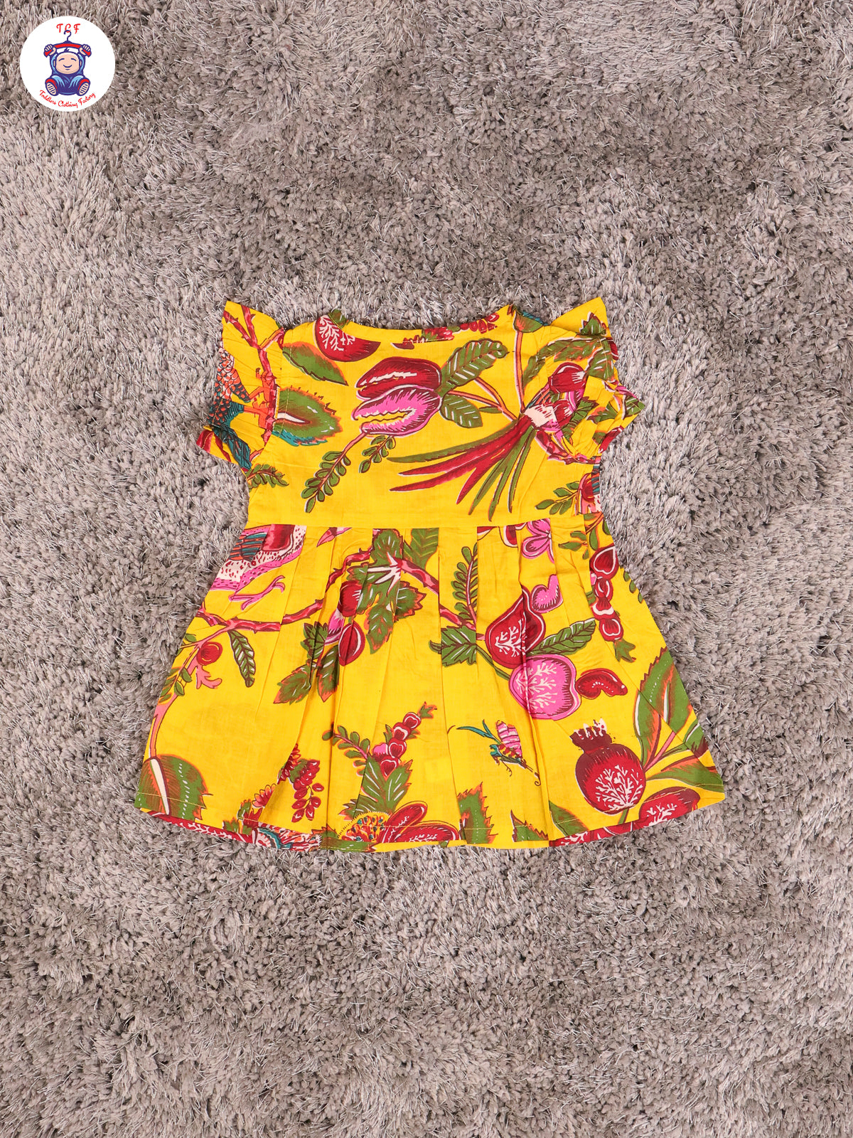 Light Yellow Floral - Girls Readymade Jaipuri Frocks