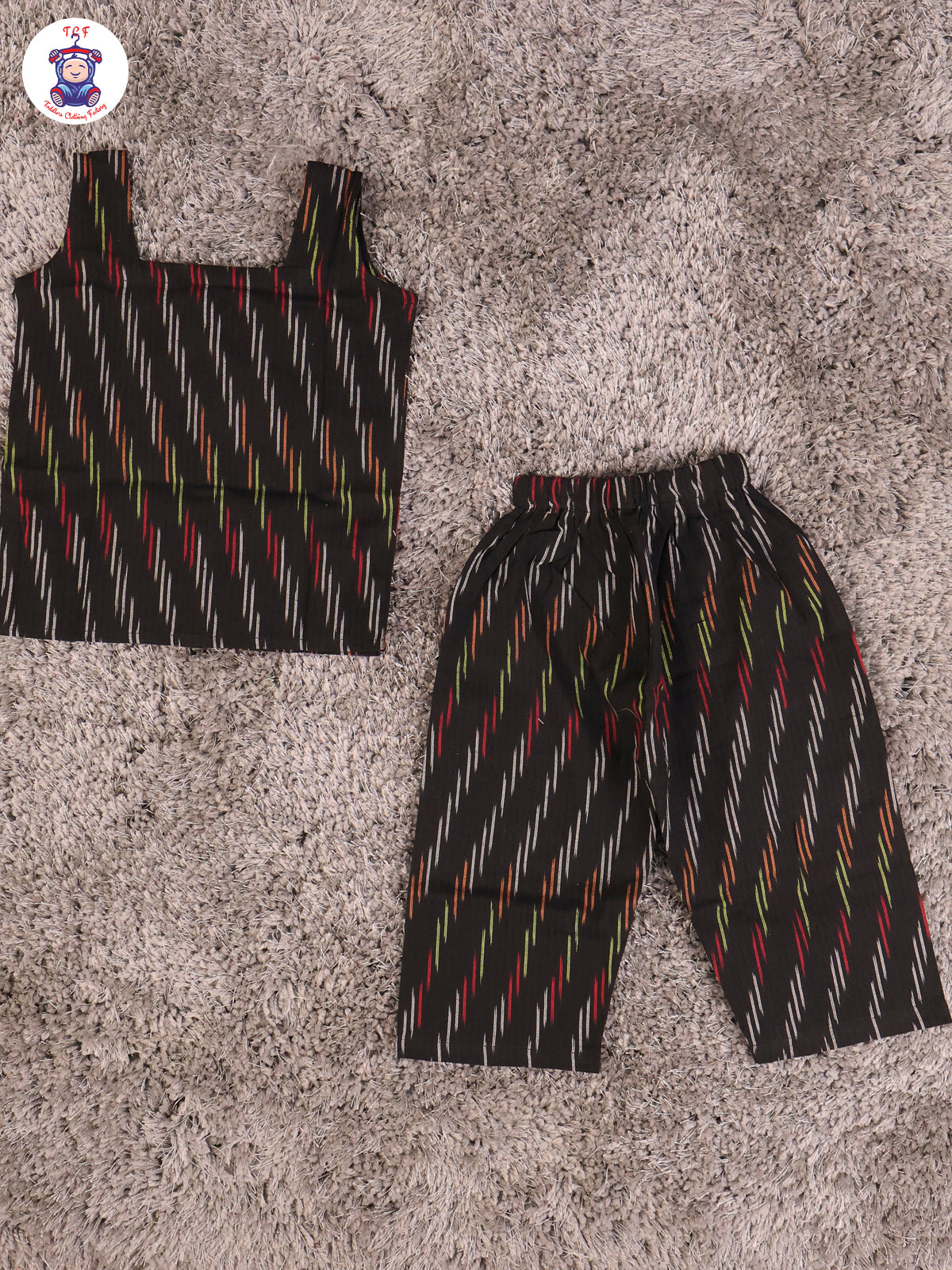 Black - Girls Readymade Ikat Pyjama Sets
