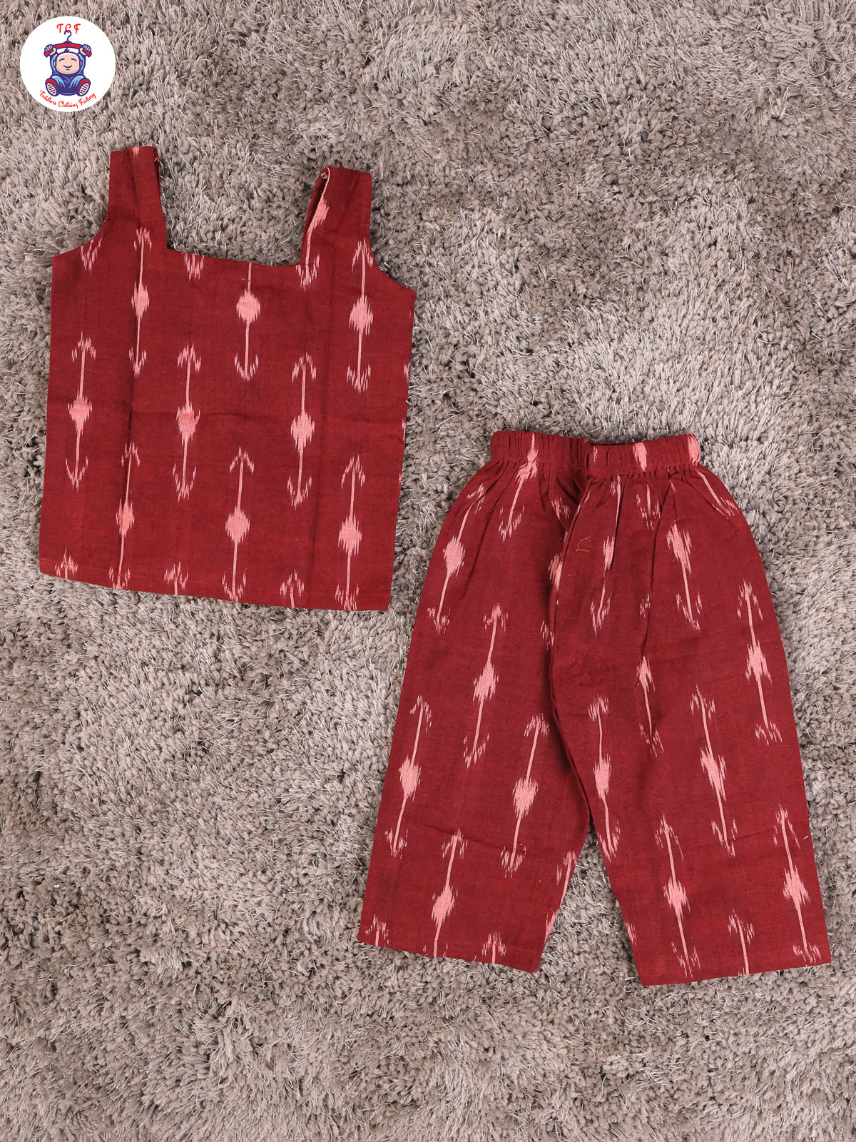 Maroon - Girls Readymade Ikat Pyjama Sets