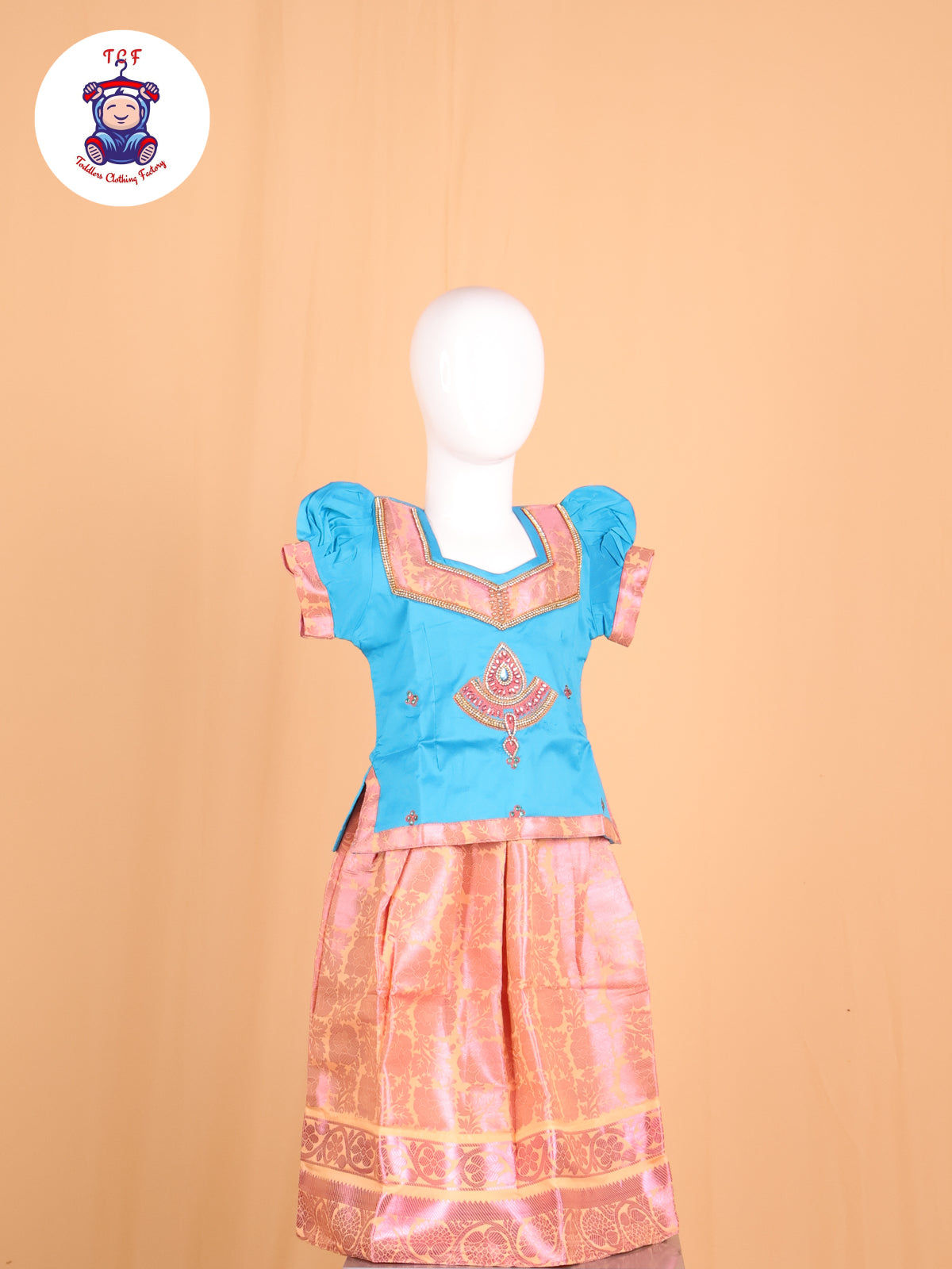 Sky Blue & Peach - Pavadai Sattai