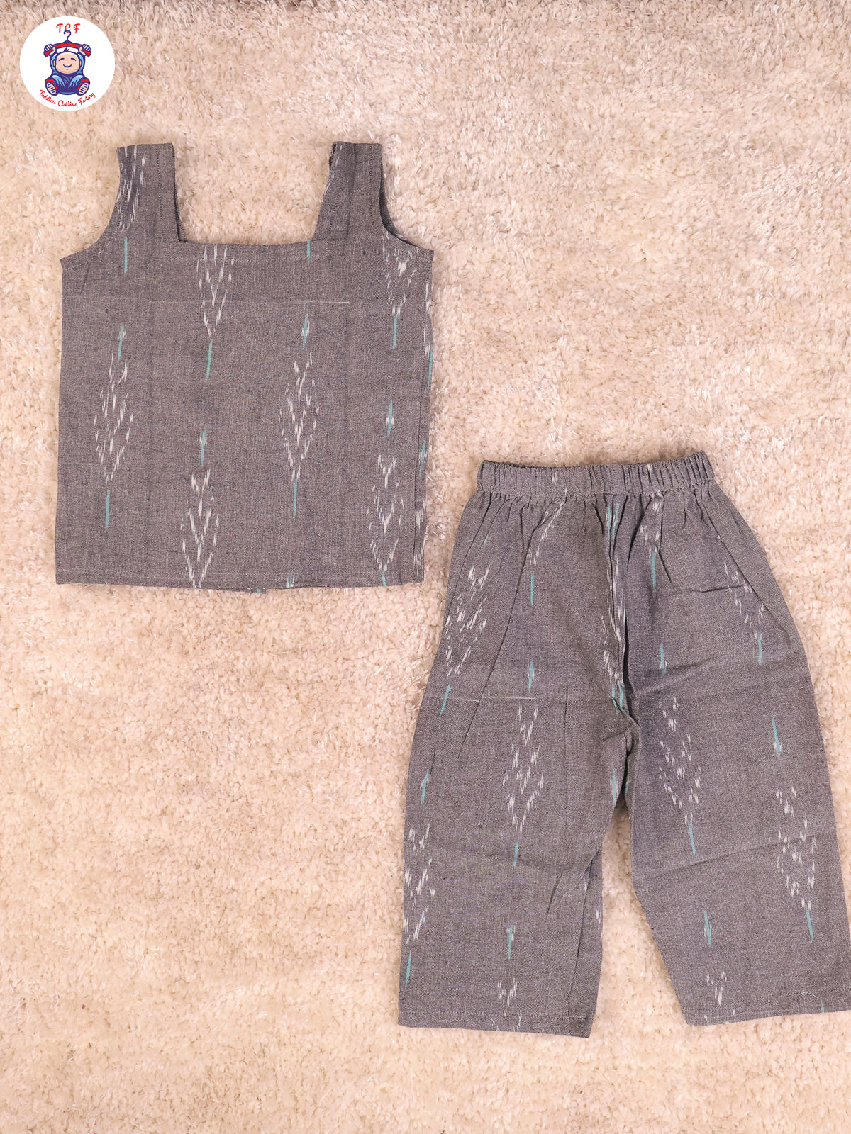 Grey - Girls Readymade Ikat Pyjama Sets