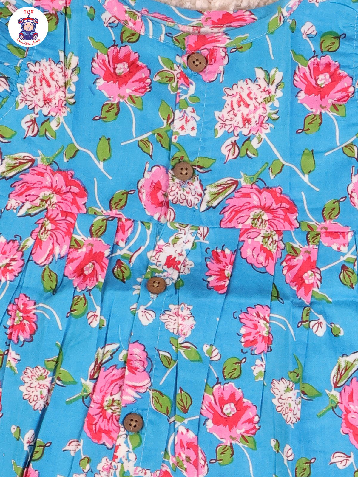 Sky Blue Floral - Girls Readymade Jaipuri Frocks