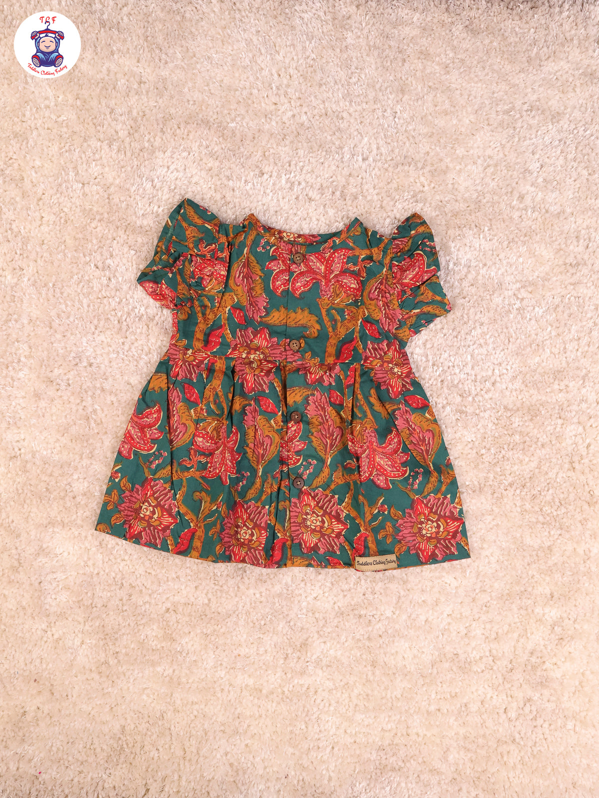 Bottle Green Floral - Girls Readymade Jaipuri Frocks
