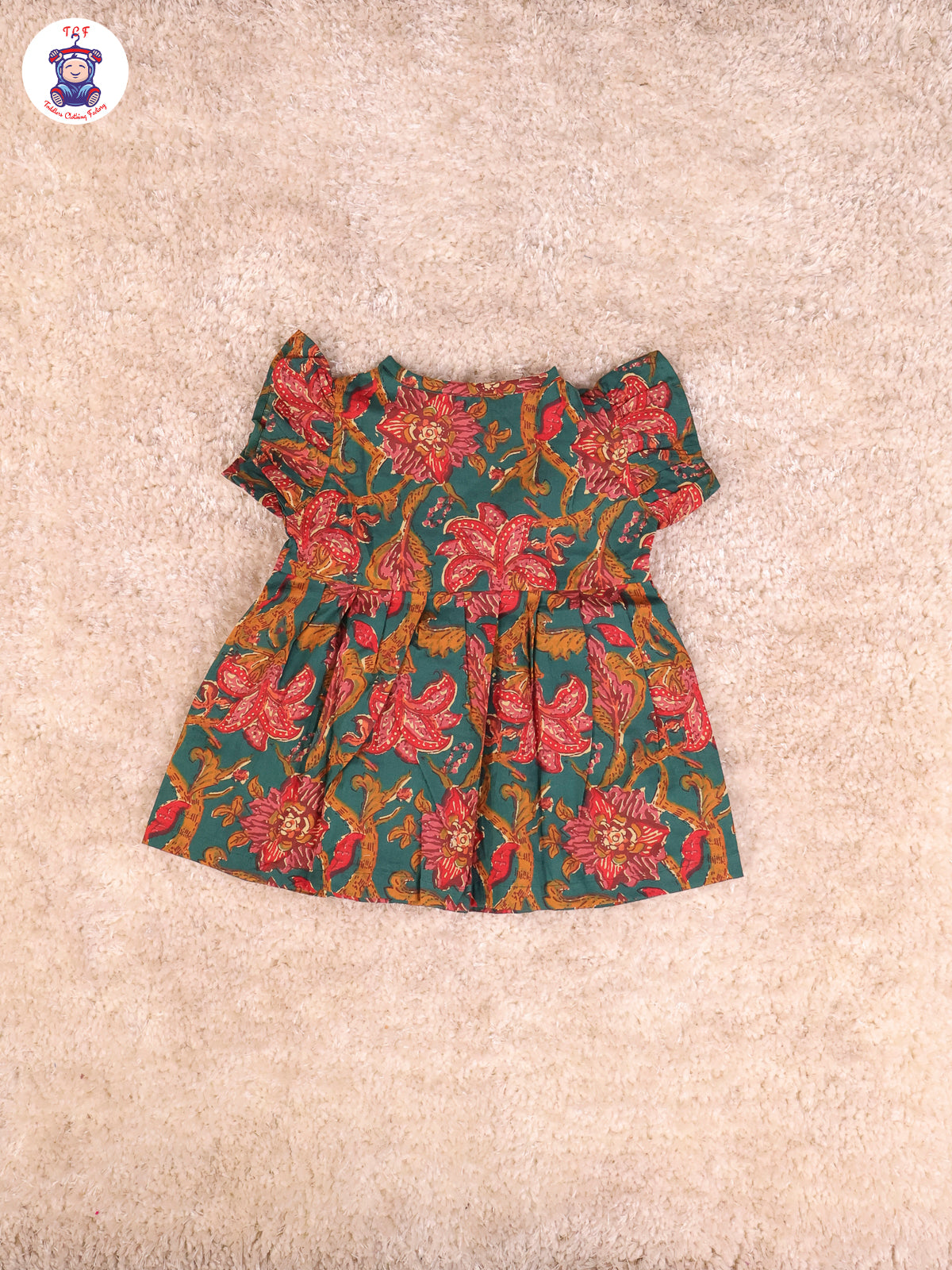 Bottle Green Floral - Girls Readymade Jaipuri Frocks