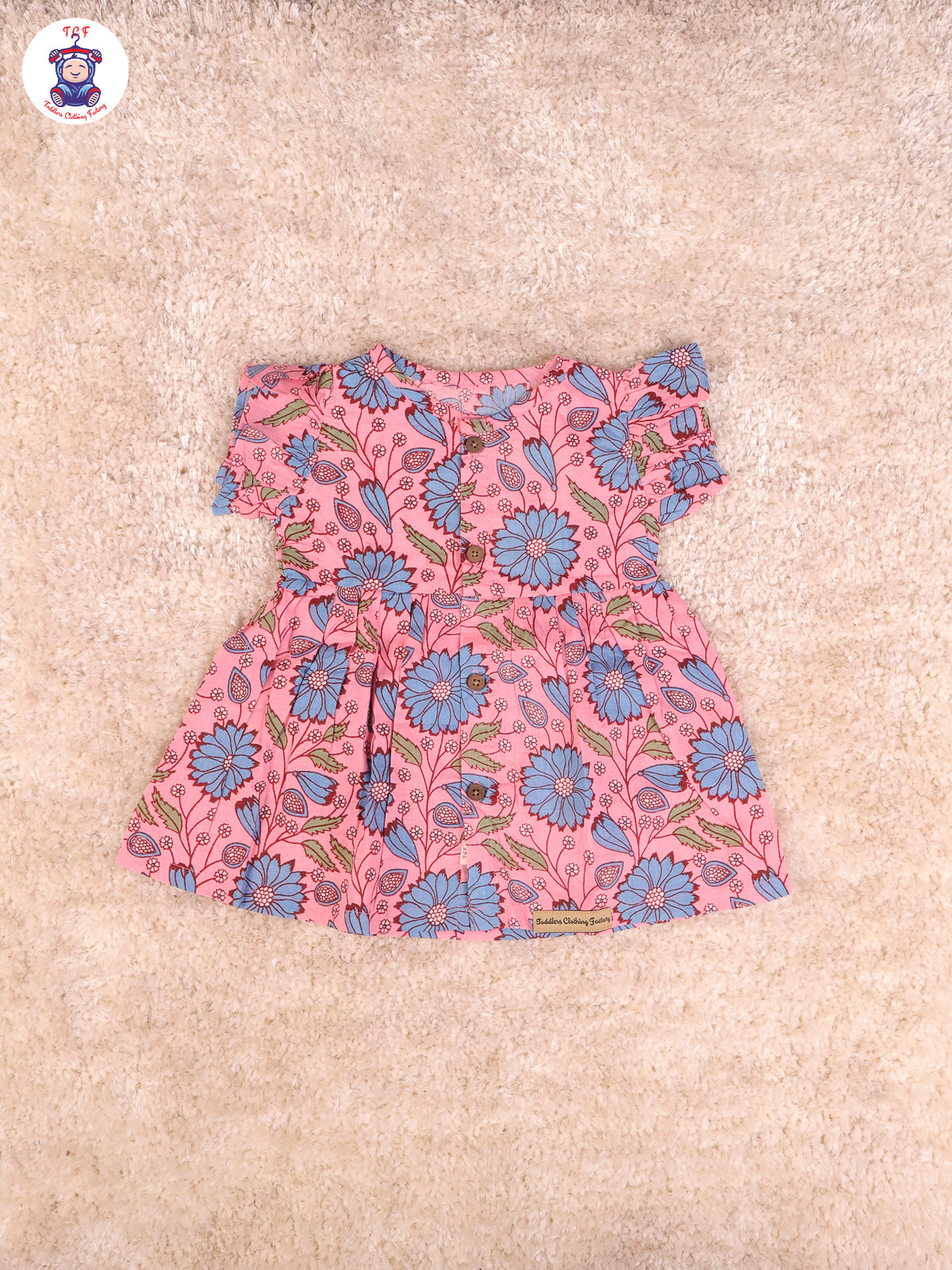 Pink & Blue Floral - Girls Readymade Jaipuri Frocks