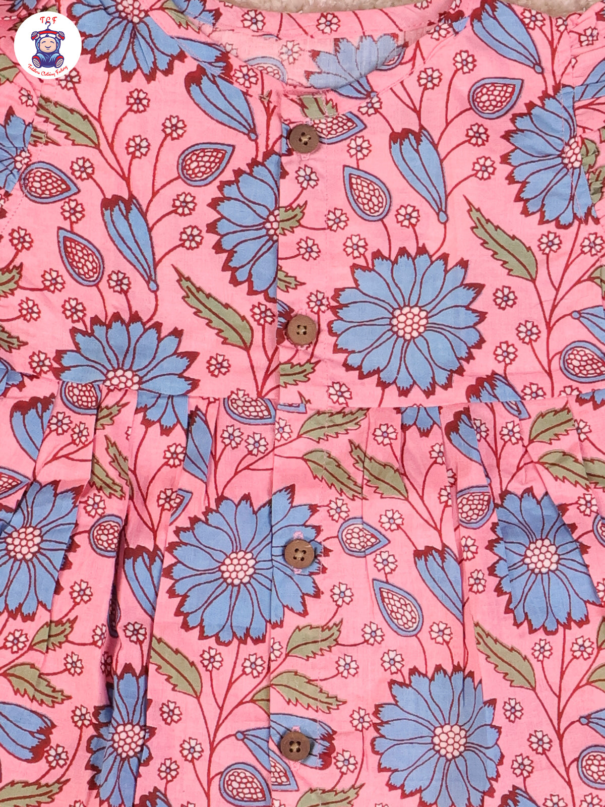 Pink & Blue Floral - Girls Readymade Jaipuri Frocks
