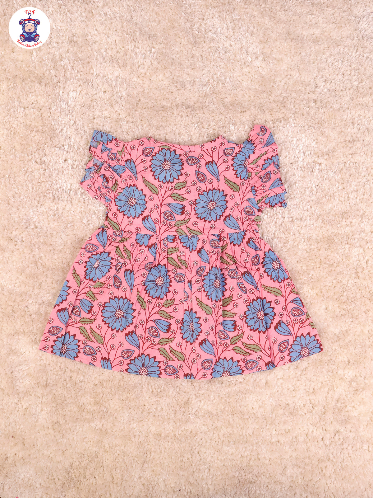 Pink & Blue Floral - Girls Readymade Jaipuri Frocks