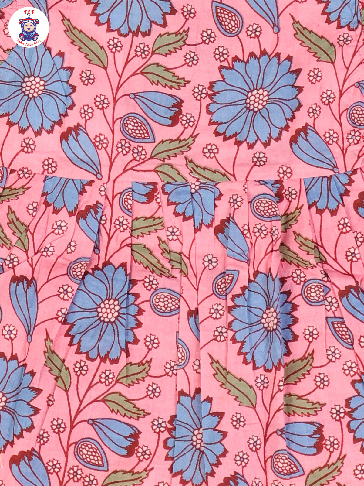 Pink & Blue Floral - Girls Readymade Jaipuri Frocks