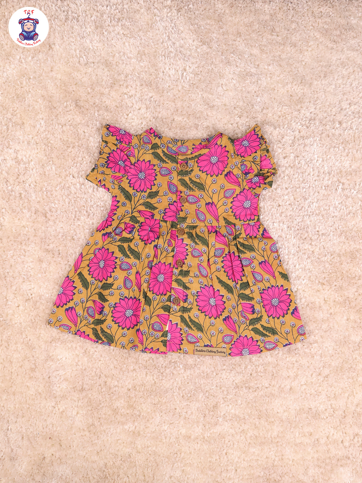Light Mustard Floral - Girls Readymade Jaipuri Frocks
