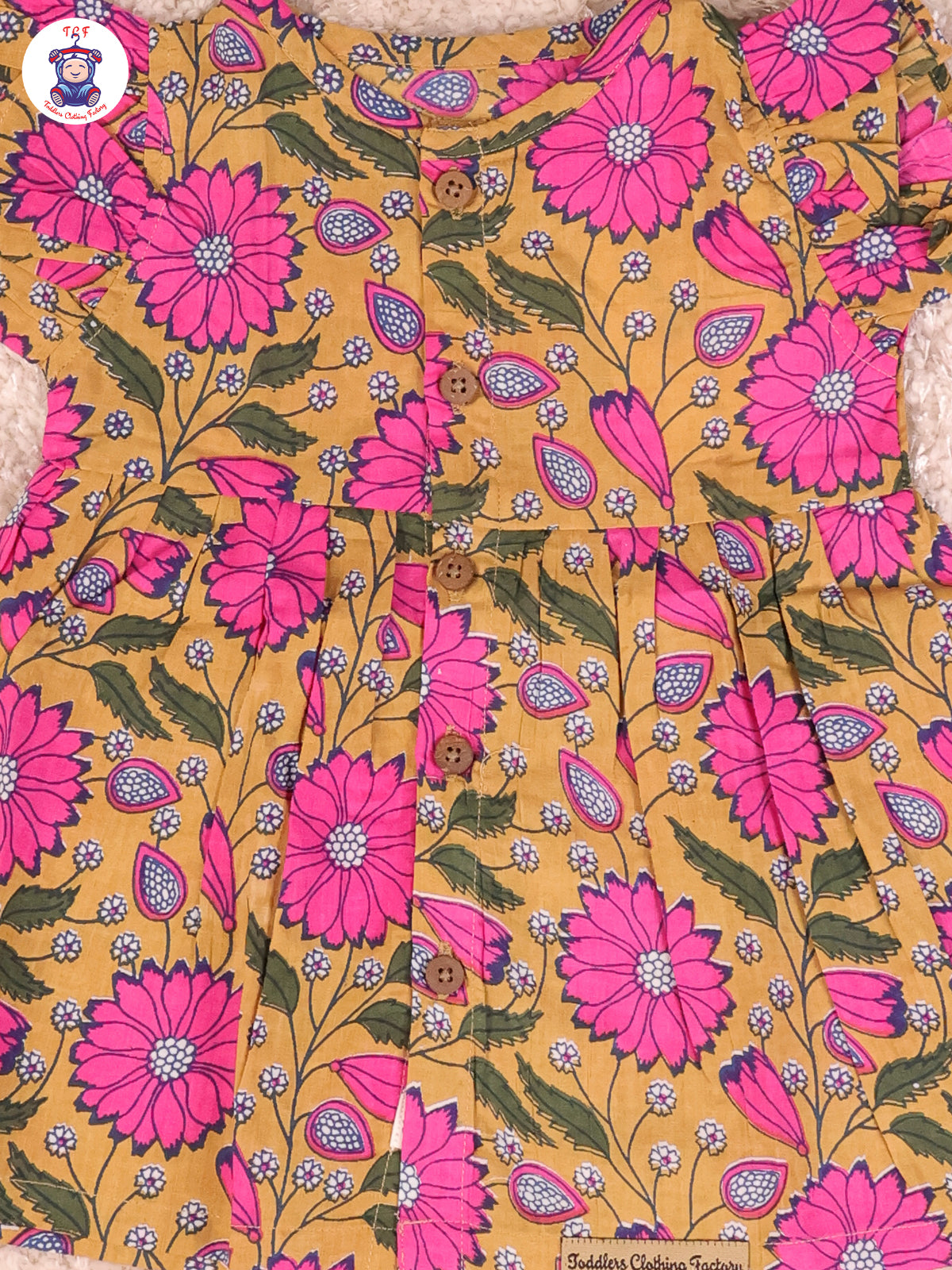 Light Mustard Floral - Girls Readymade Jaipuri Frocks
