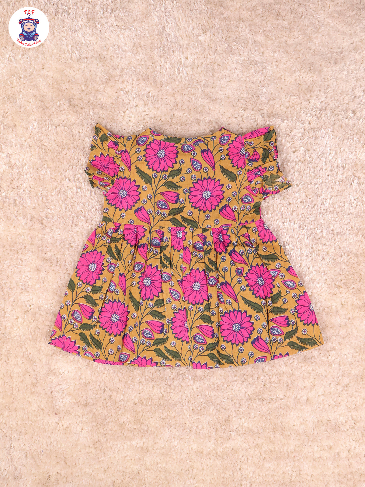 Light Mustard Floral - Girls Readymade Jaipuri Frocks