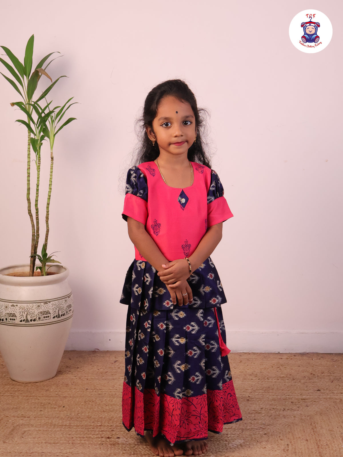 Pink & Navy Blue - Cotton Pavadai Sattai