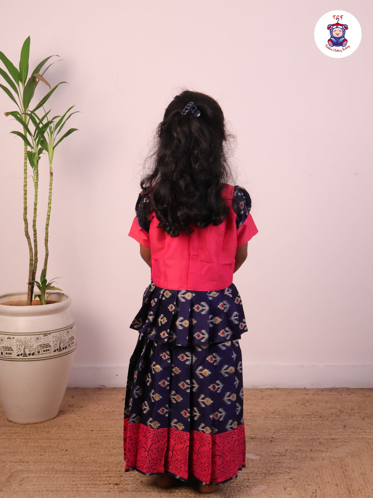 Pink & Navy Blue - Cotton Pavadai Sattai