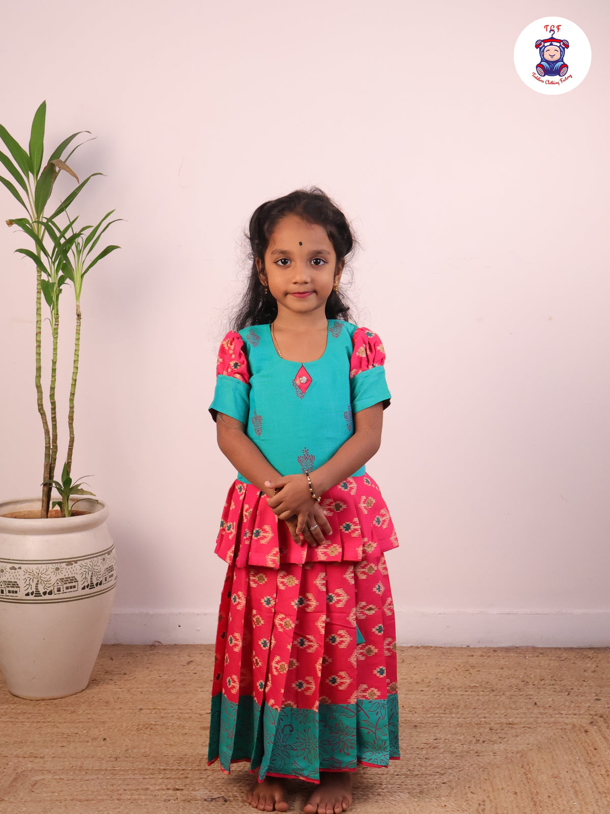 Green & Pink - Cotton Pavadai Sattai