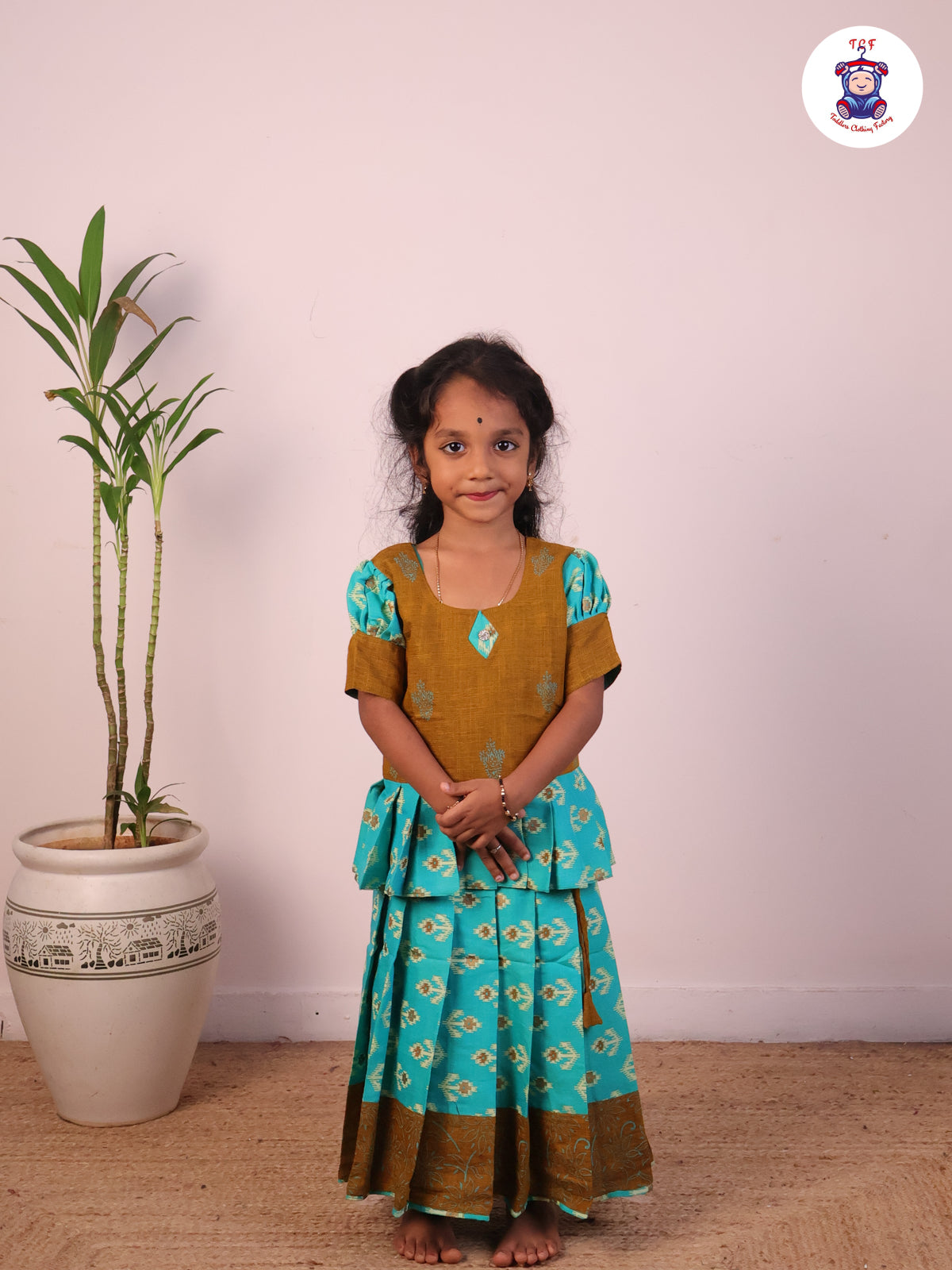 Brown & Green - Cotton Pavadai Sattai