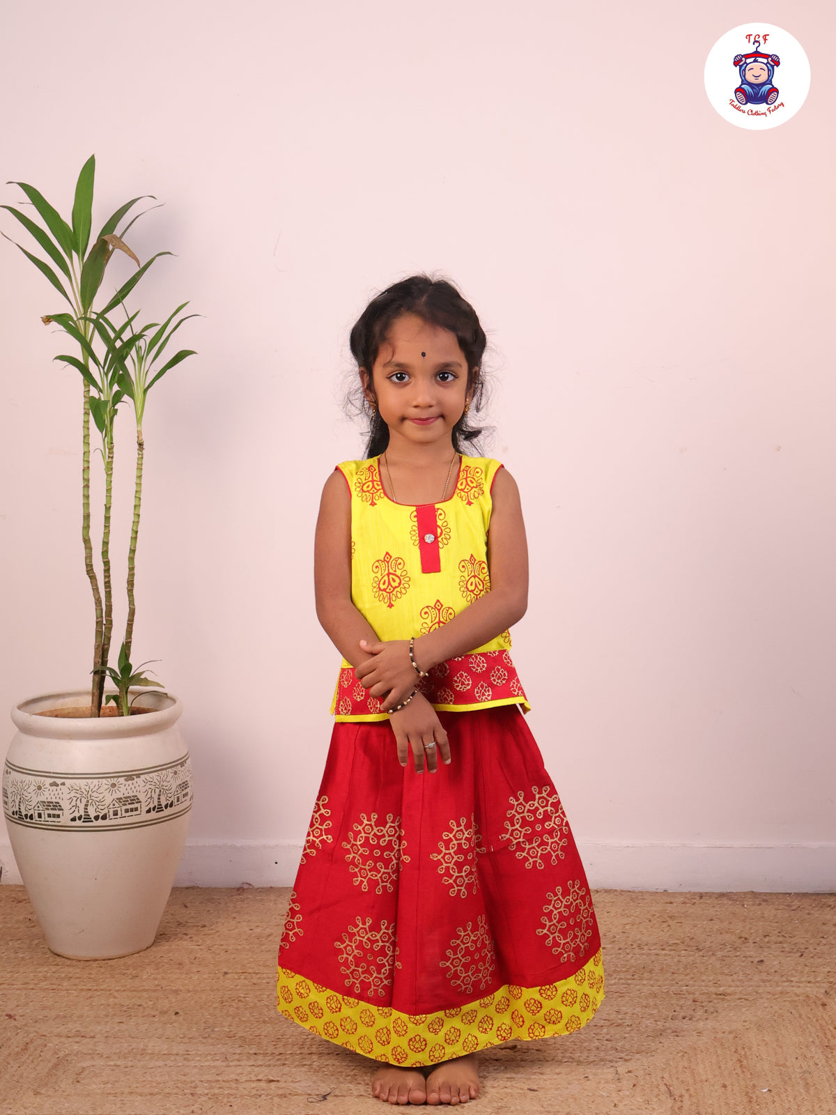 Lemon Yellow & Red - Girls Pavadai Sattai