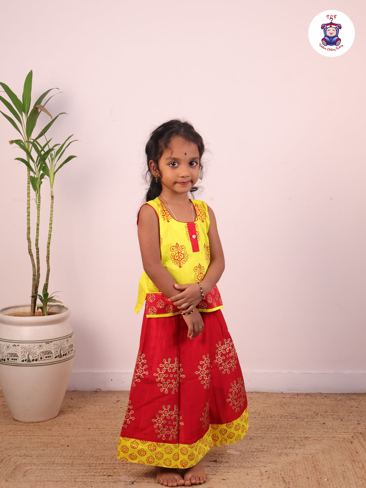 Lemon Yellow & Red - Girls Pavadai Sattai