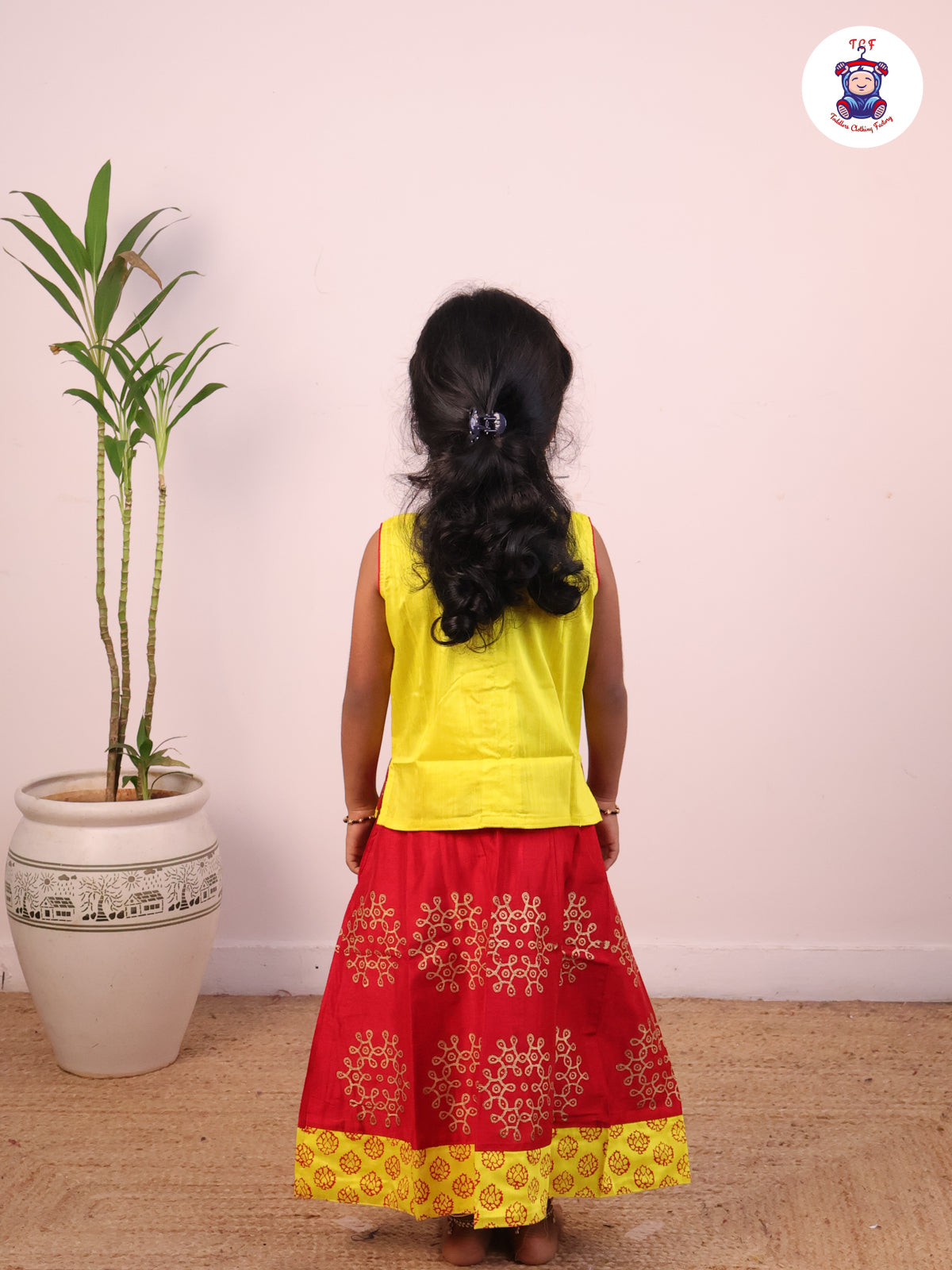 Lemon Yellow & Red - Girls Pavadai Sattai