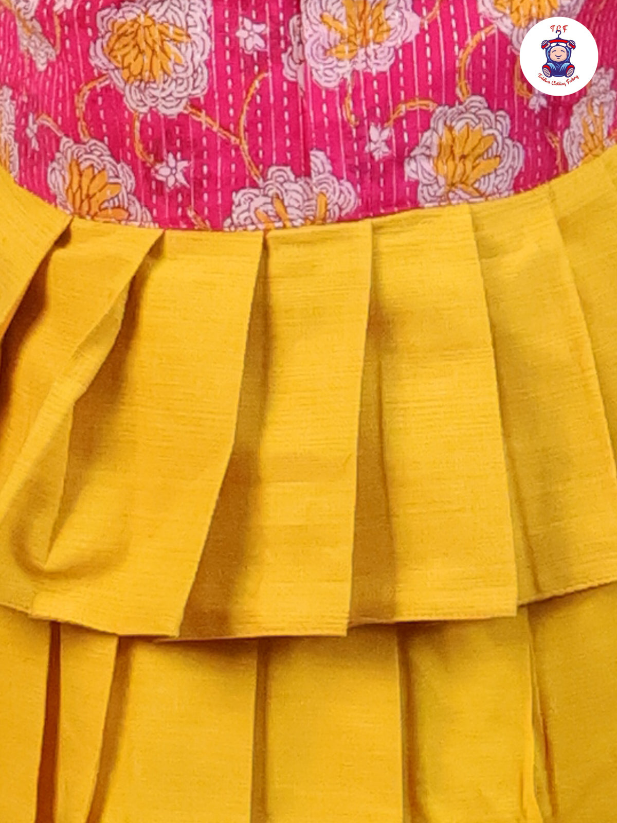 Pink & Lime Yellow Floral Printed Pavadai Sattai