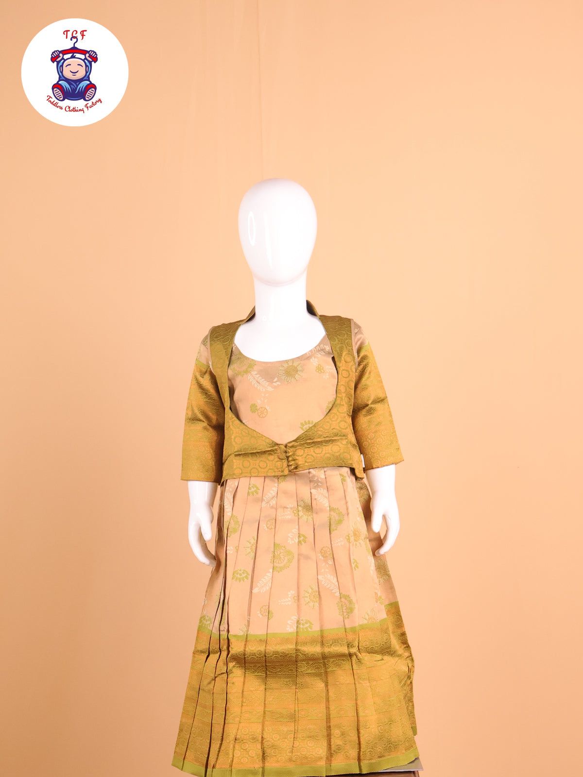 Cream & Light Green - Long Frock
