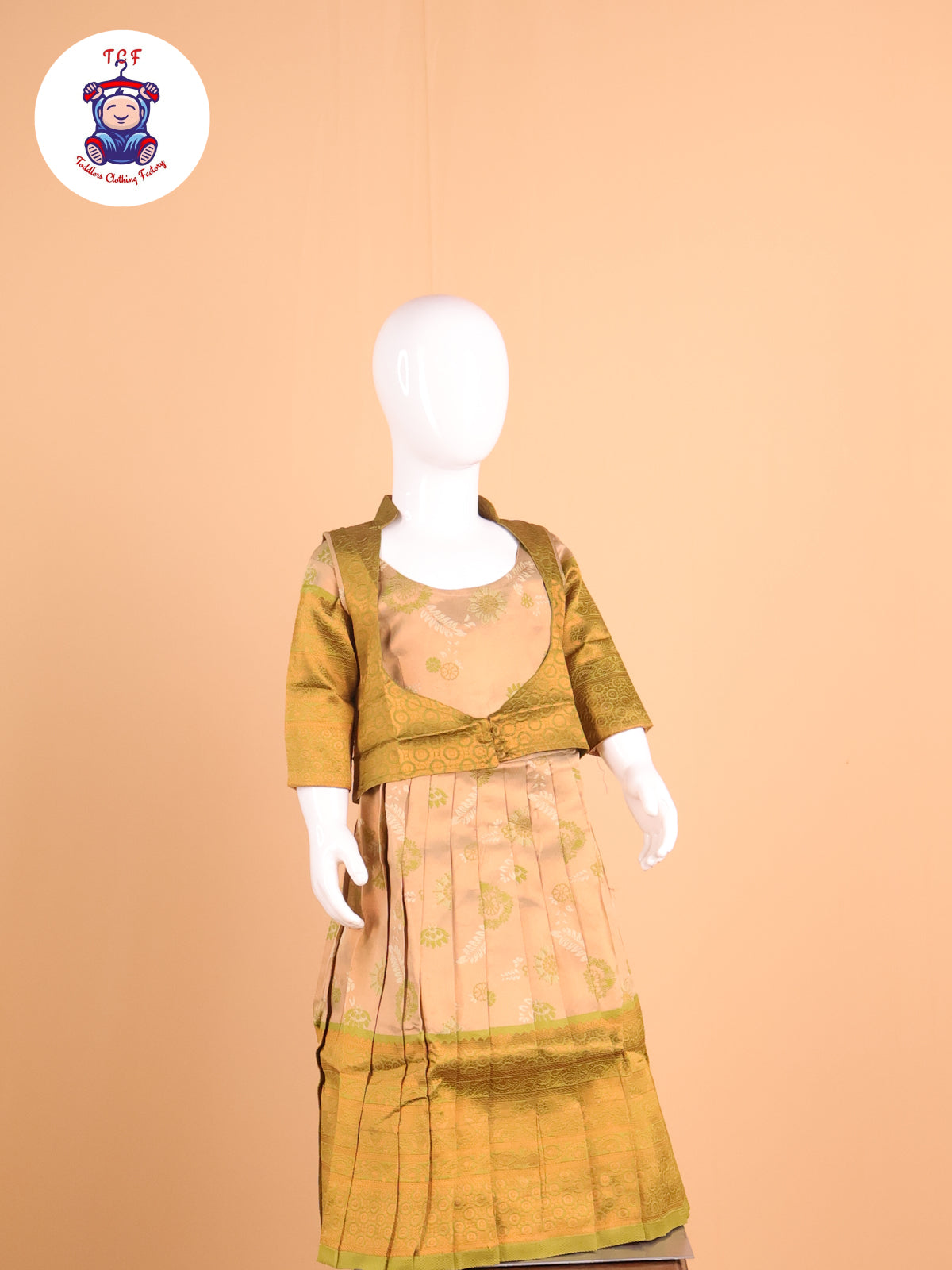 Cream & Light Green - Long Frock