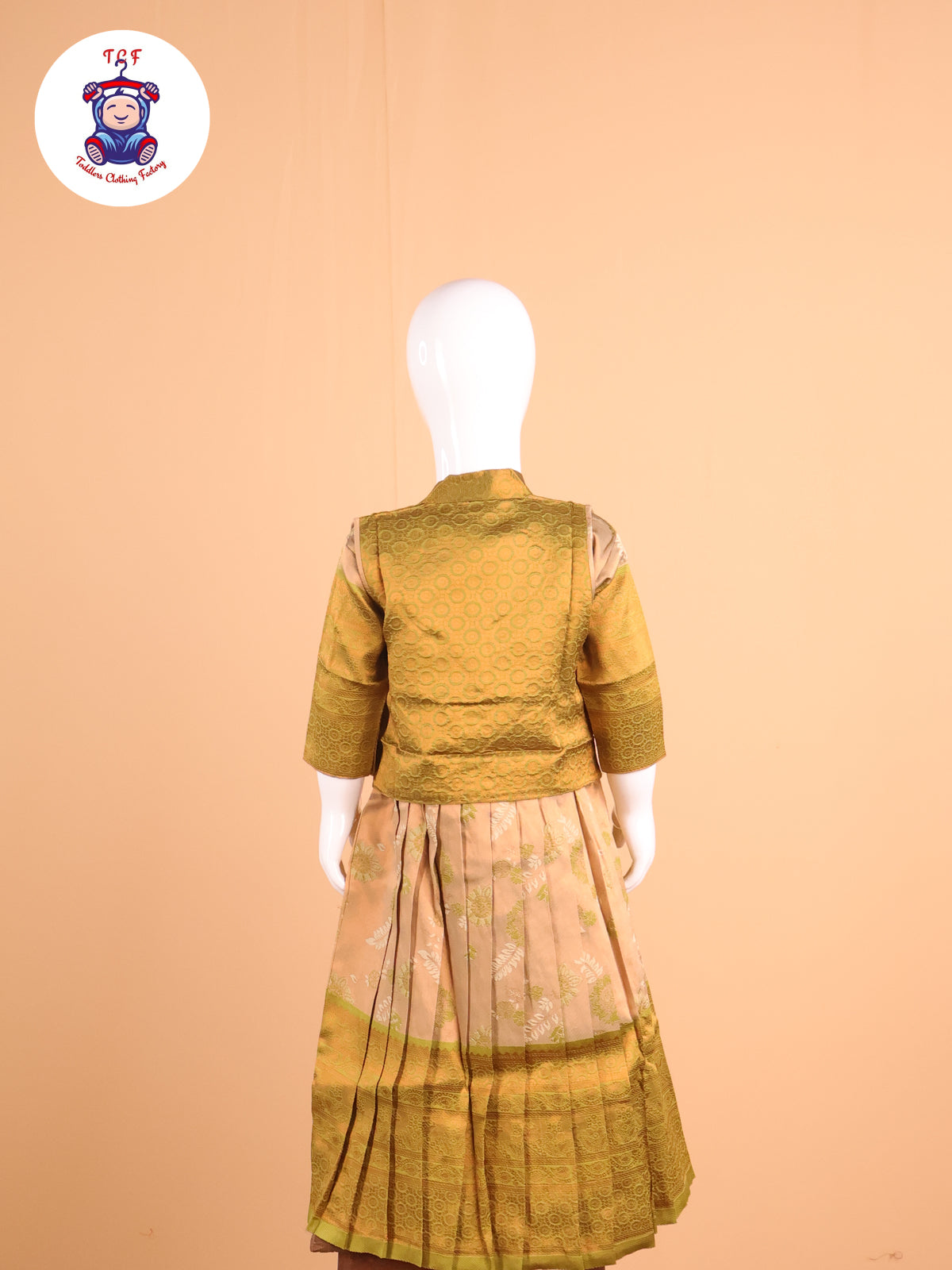 Cream & Light Green - Long Frock