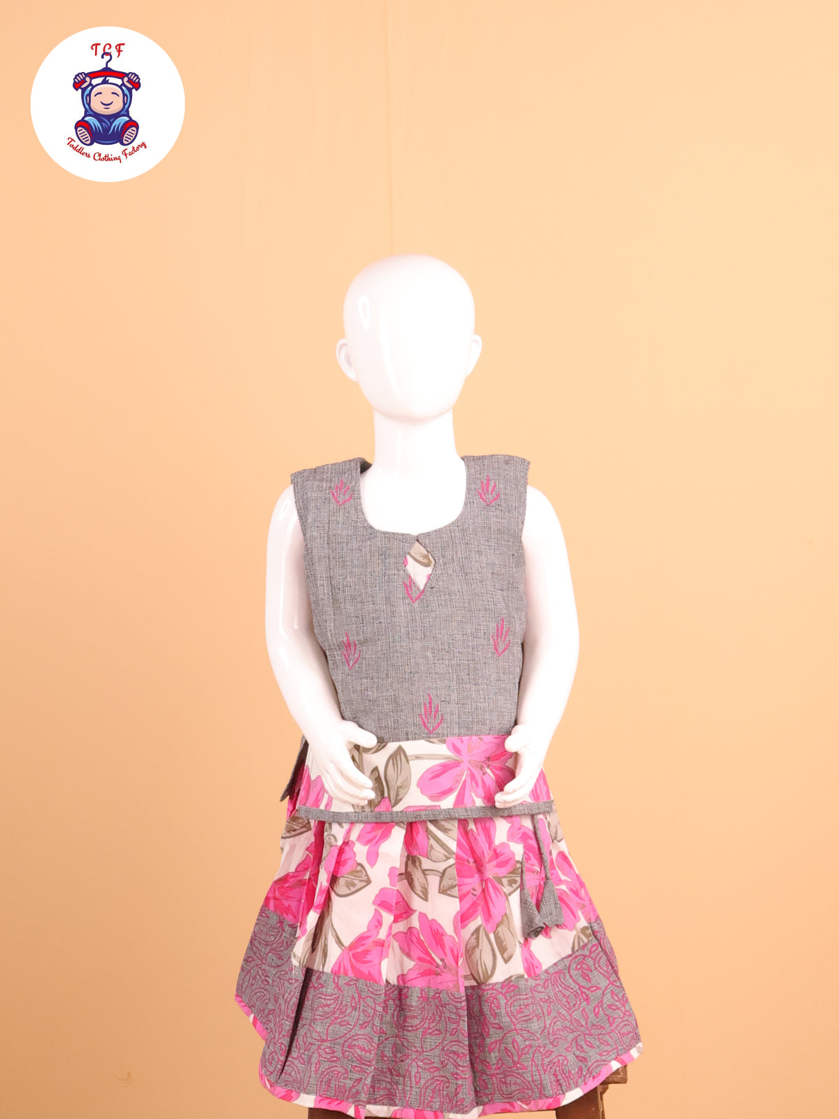 Grey & Pink Floral - Cotton Pavadai Sattai