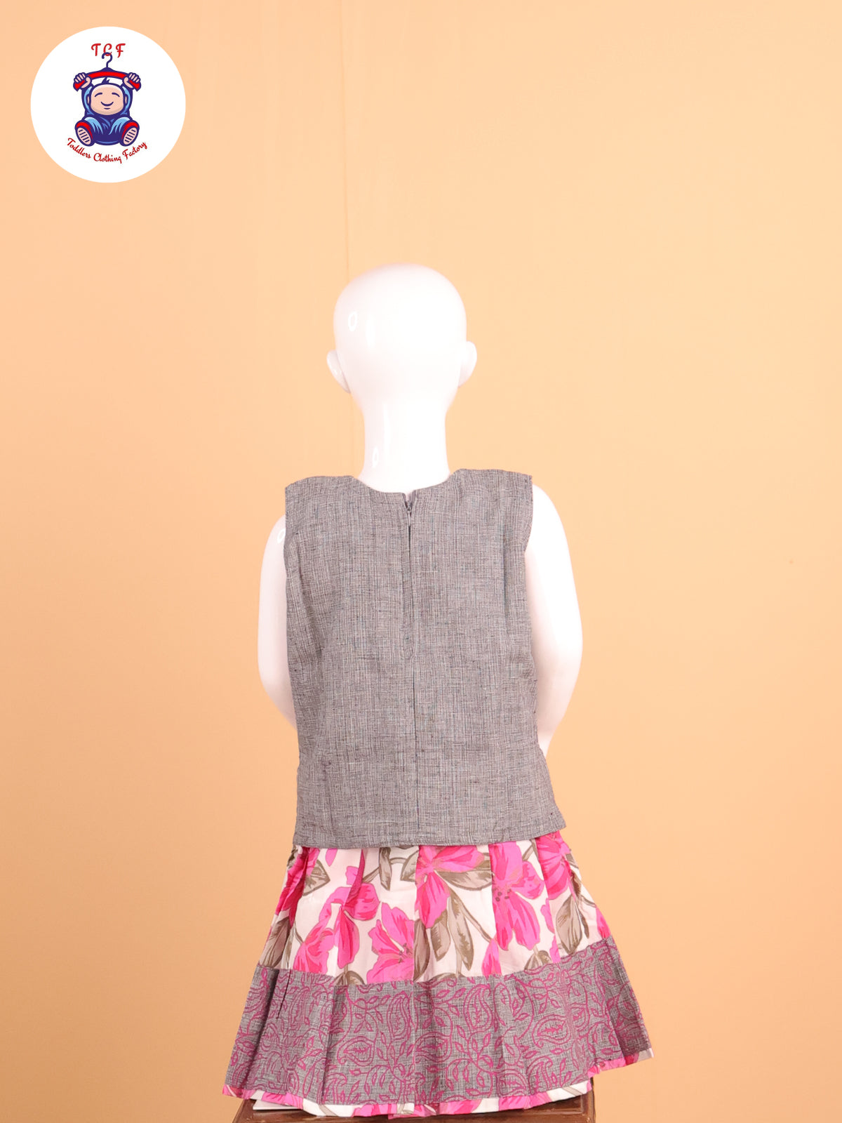 Grey & Pink Floral - Cotton Pavadai Sattai