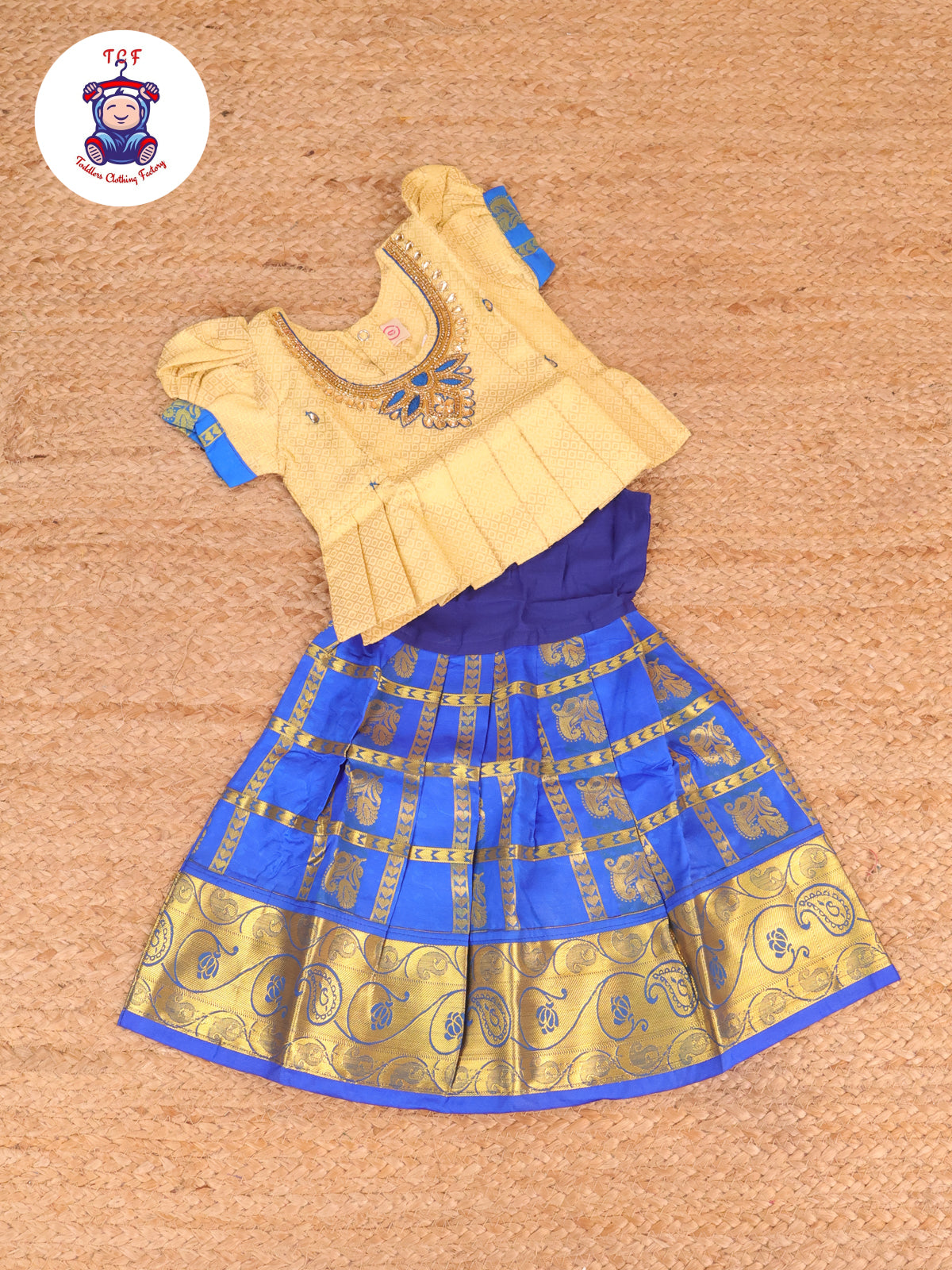 Cream & Blue - Pavadai Sattai