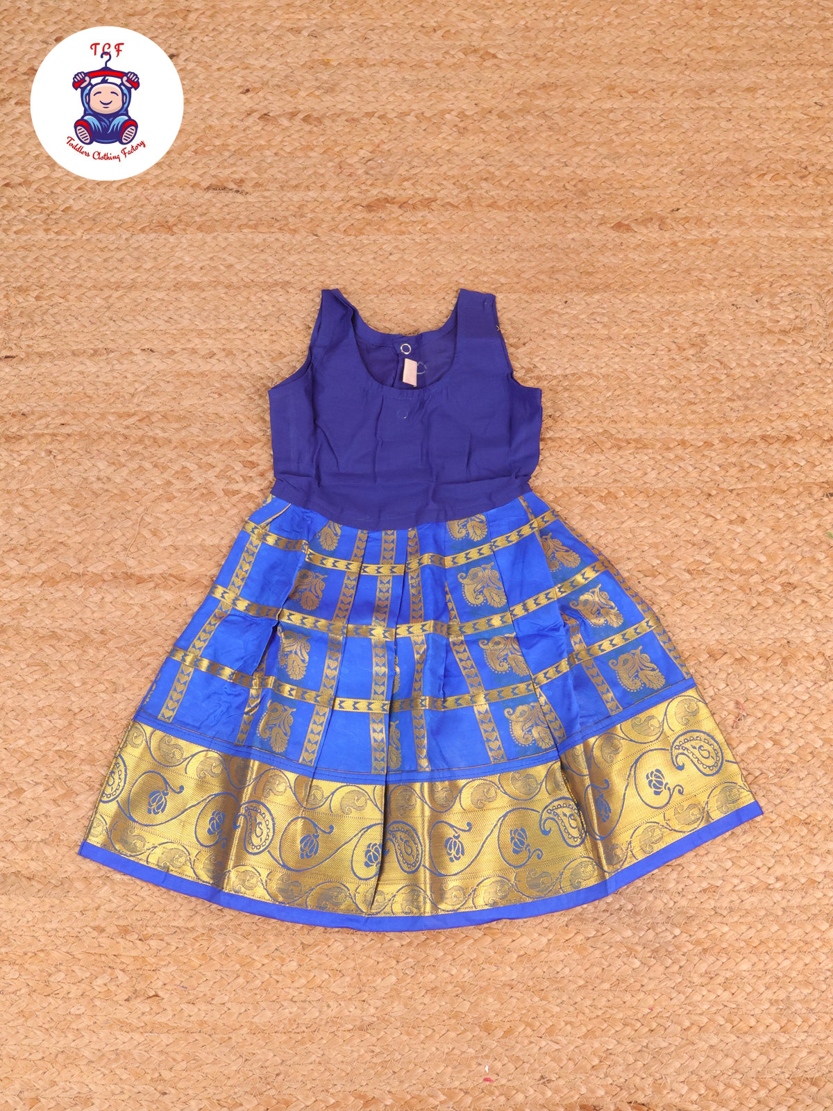 Cream & Blue - Pavadai Sattai
