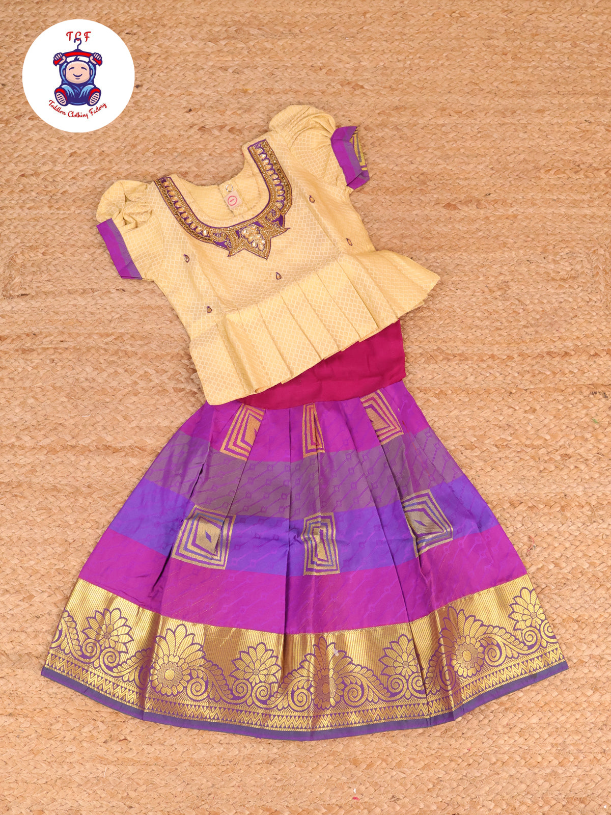 Cream & Violet - Pavadai Sattai