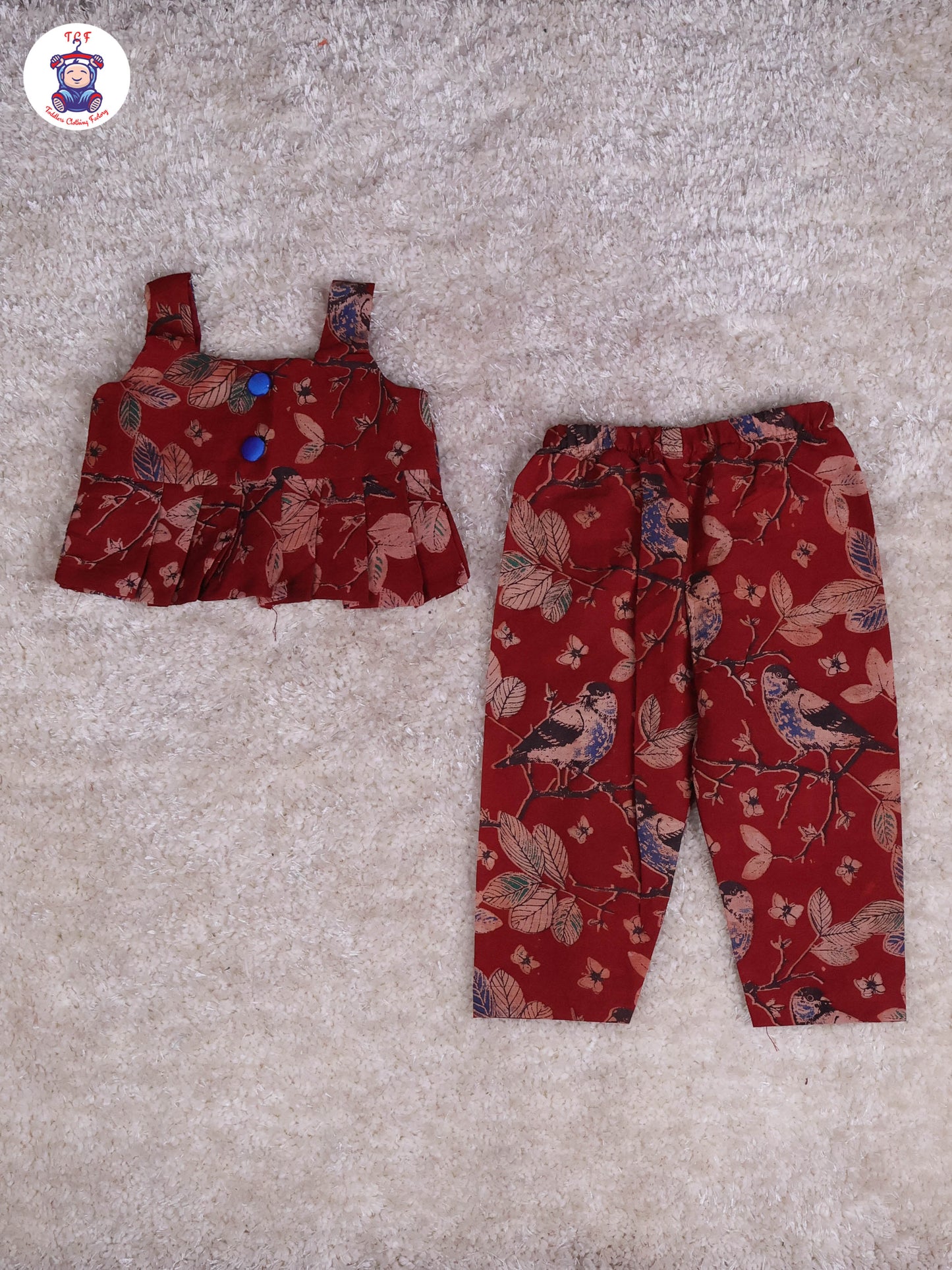 Dark Red & Blue - Floral Printed Kalamkari Co-ords Sets