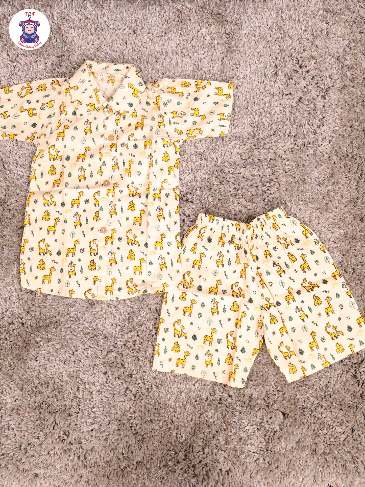 Cream & Yellow - Zebras Boys Readymade Cotton Shirts & Shorts
