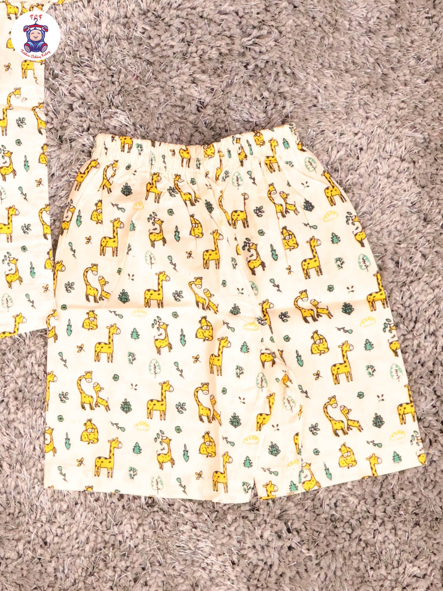 Cream & Yellow - Zebras Boys Readymade Cotton Shirts & Shorts