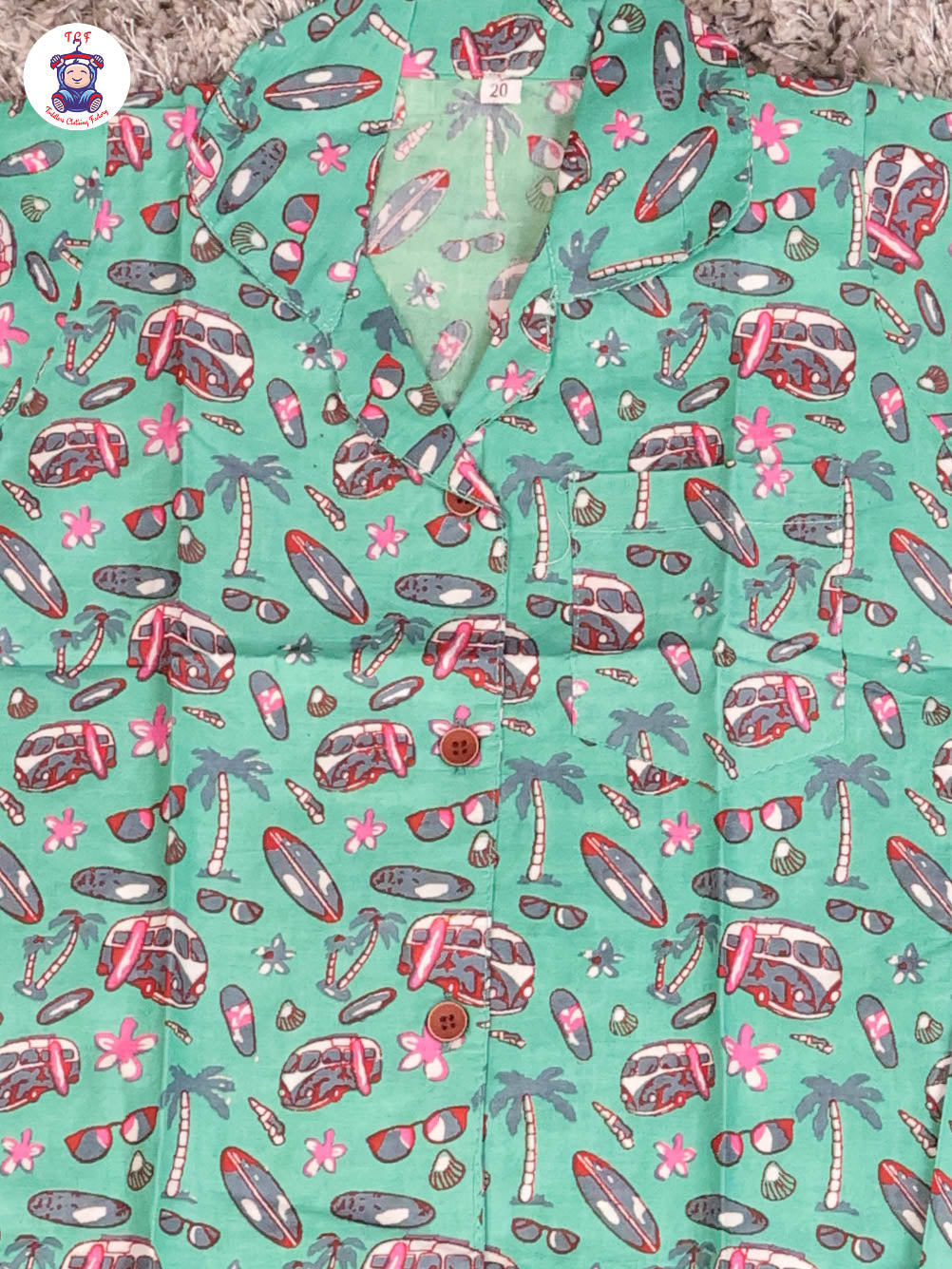 Green & Pink - Flower Boys Readymade Cotton Shirts & Pant