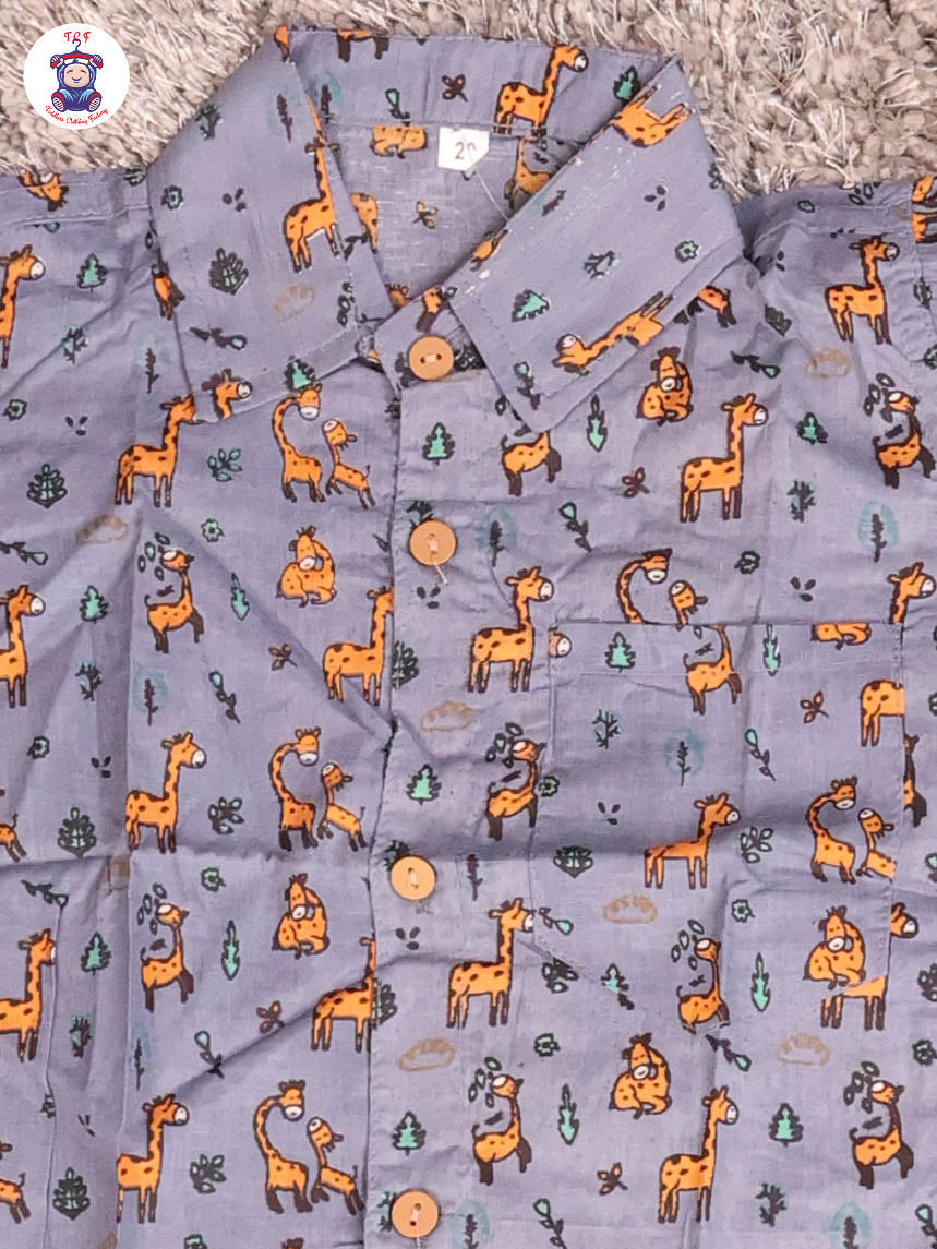 Blue & Orange - Zebras Boys Readymade Cotton Shirts & Shorts