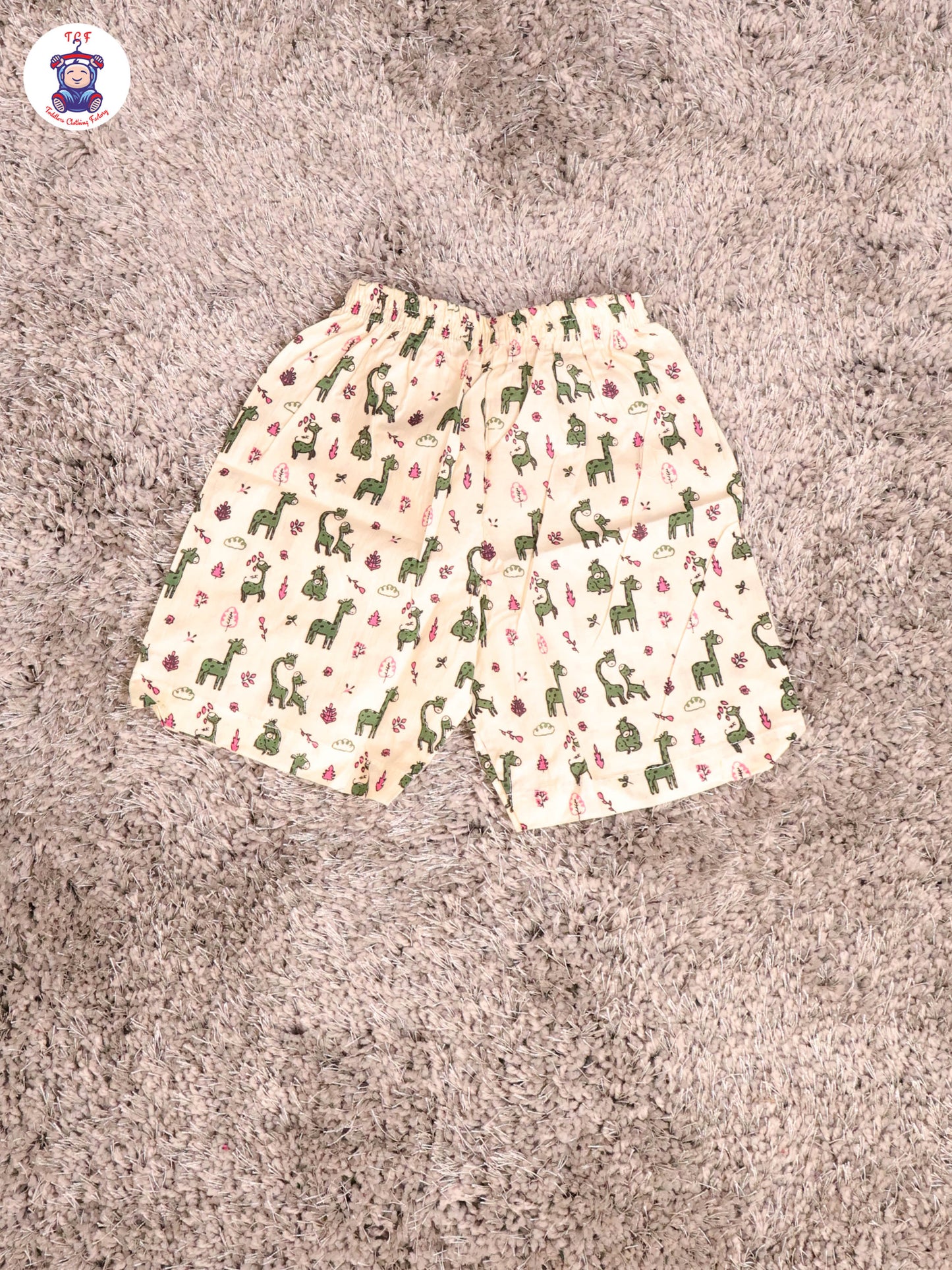 Cream & Green - Zebras Boys Readymade Cotton Shirts & Shorts