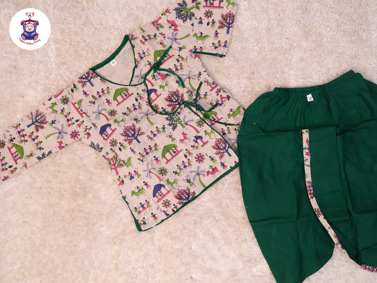 Cream & Green - Boys Dhoti Kurta Sets