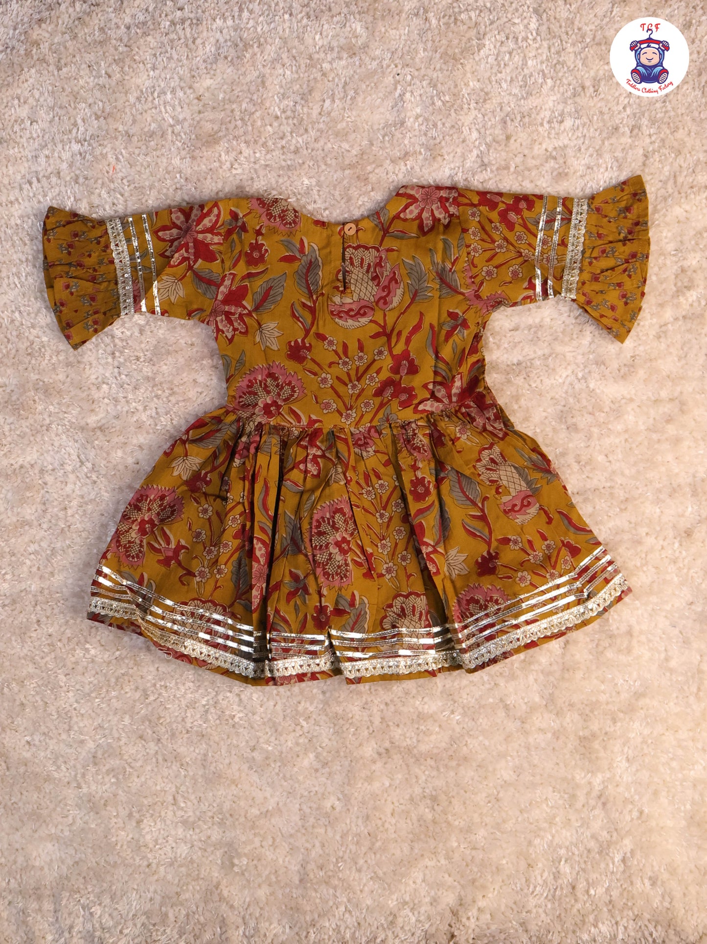 Mustard & Red - Floral Printed Anarkali Kurti With Sharara