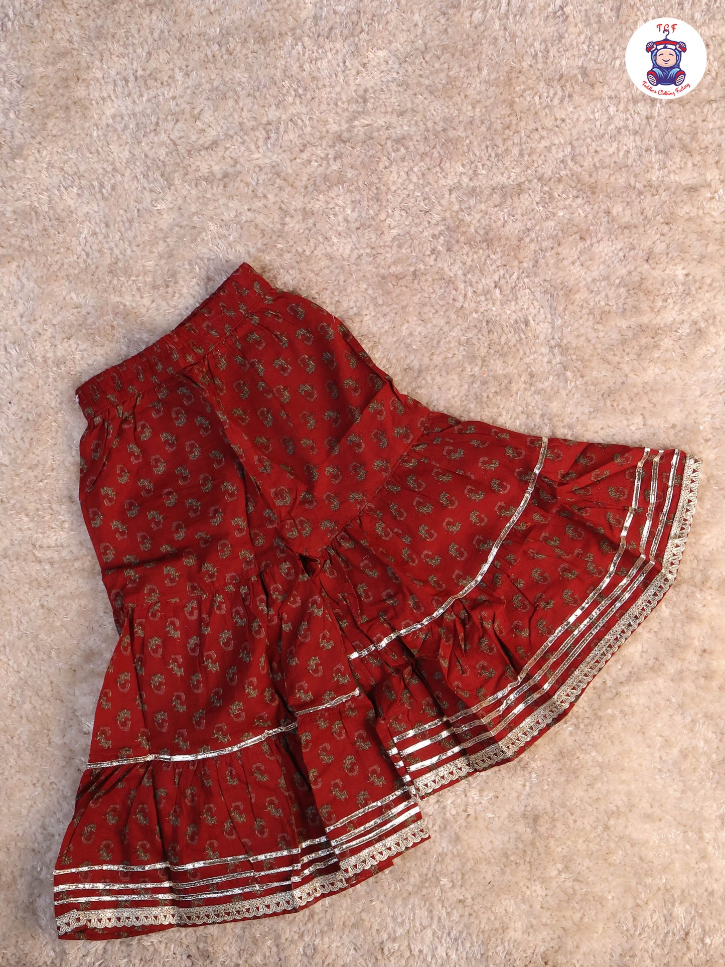 Red & Green - Floral Printed Anarkali Kurti With Sharara