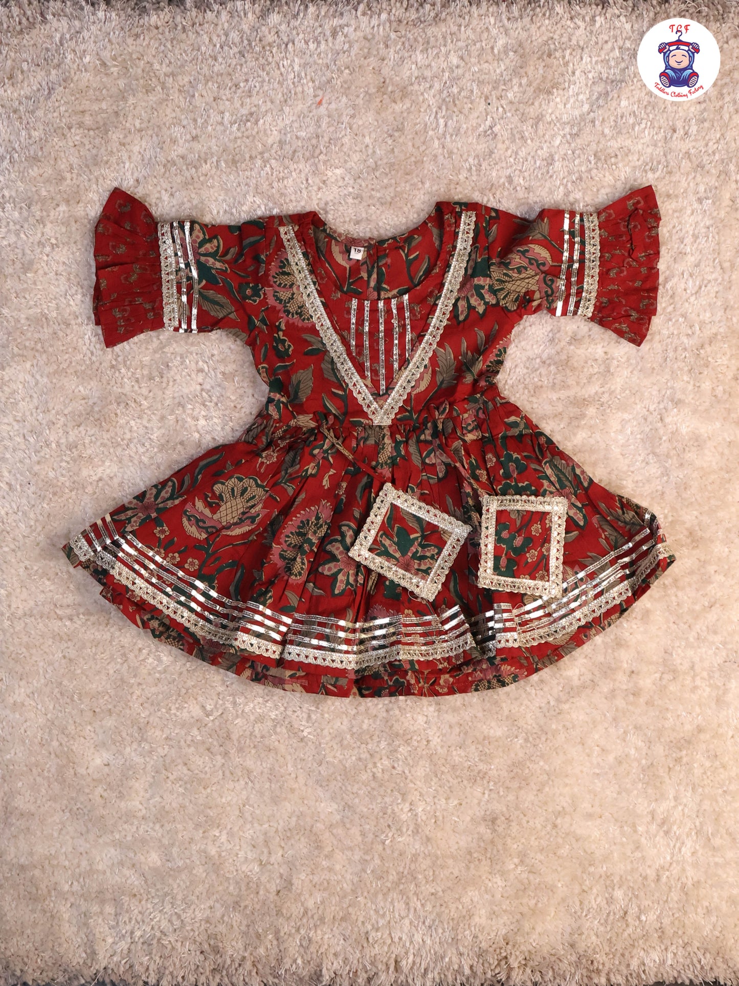 Red & Green - Floral Printed Anarkali Kurti With Sharara