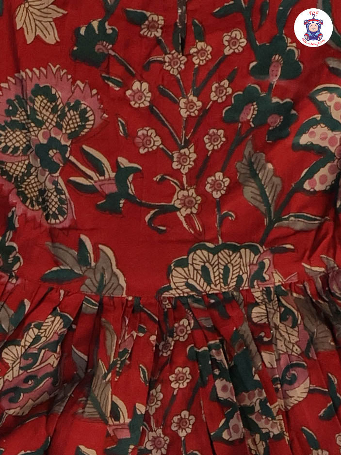 Red & Green - Floral Printed Anarkali Kurti With Sharara