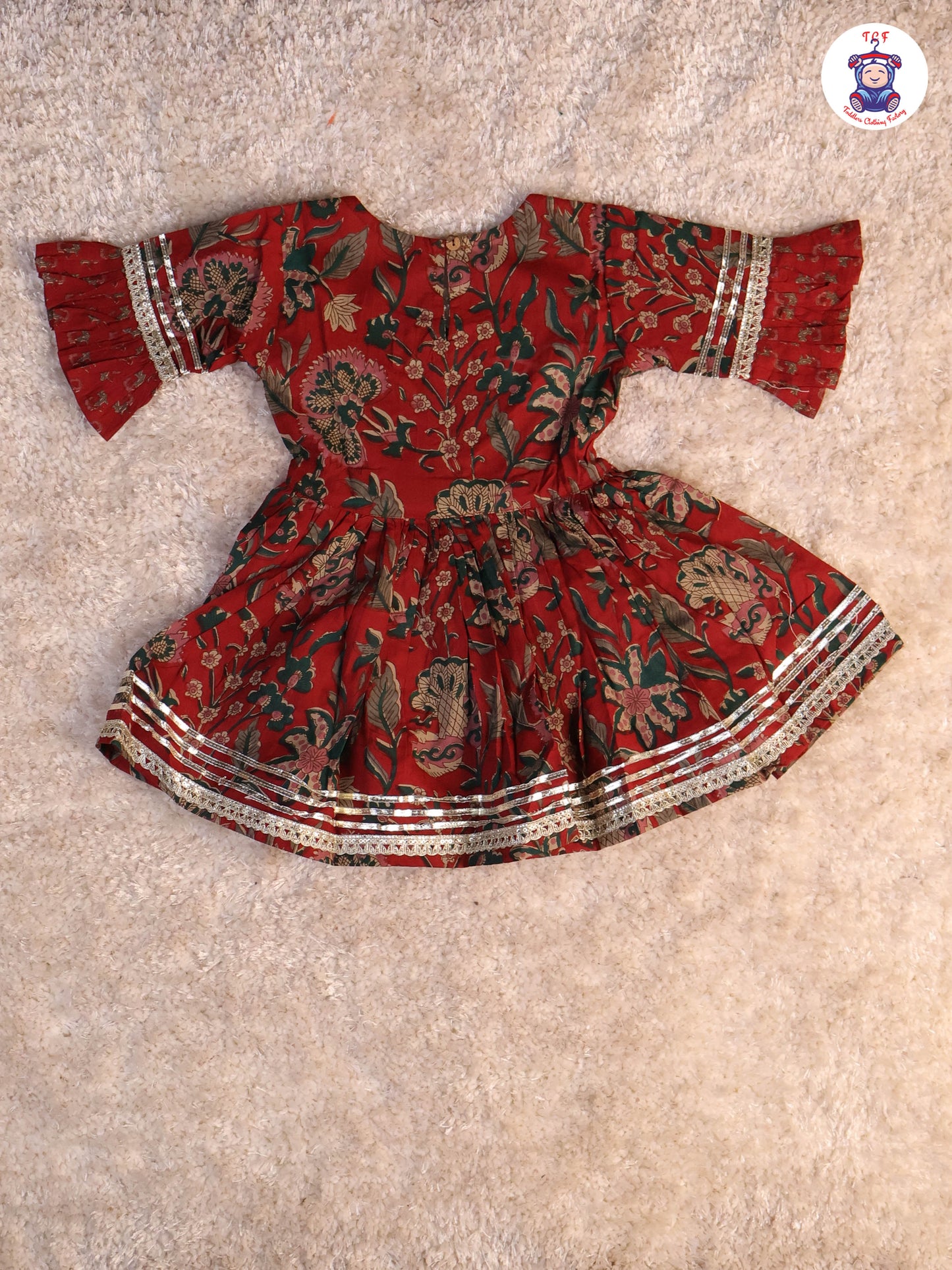 Red & Green - Floral Printed Anarkali Kurti With Sharara