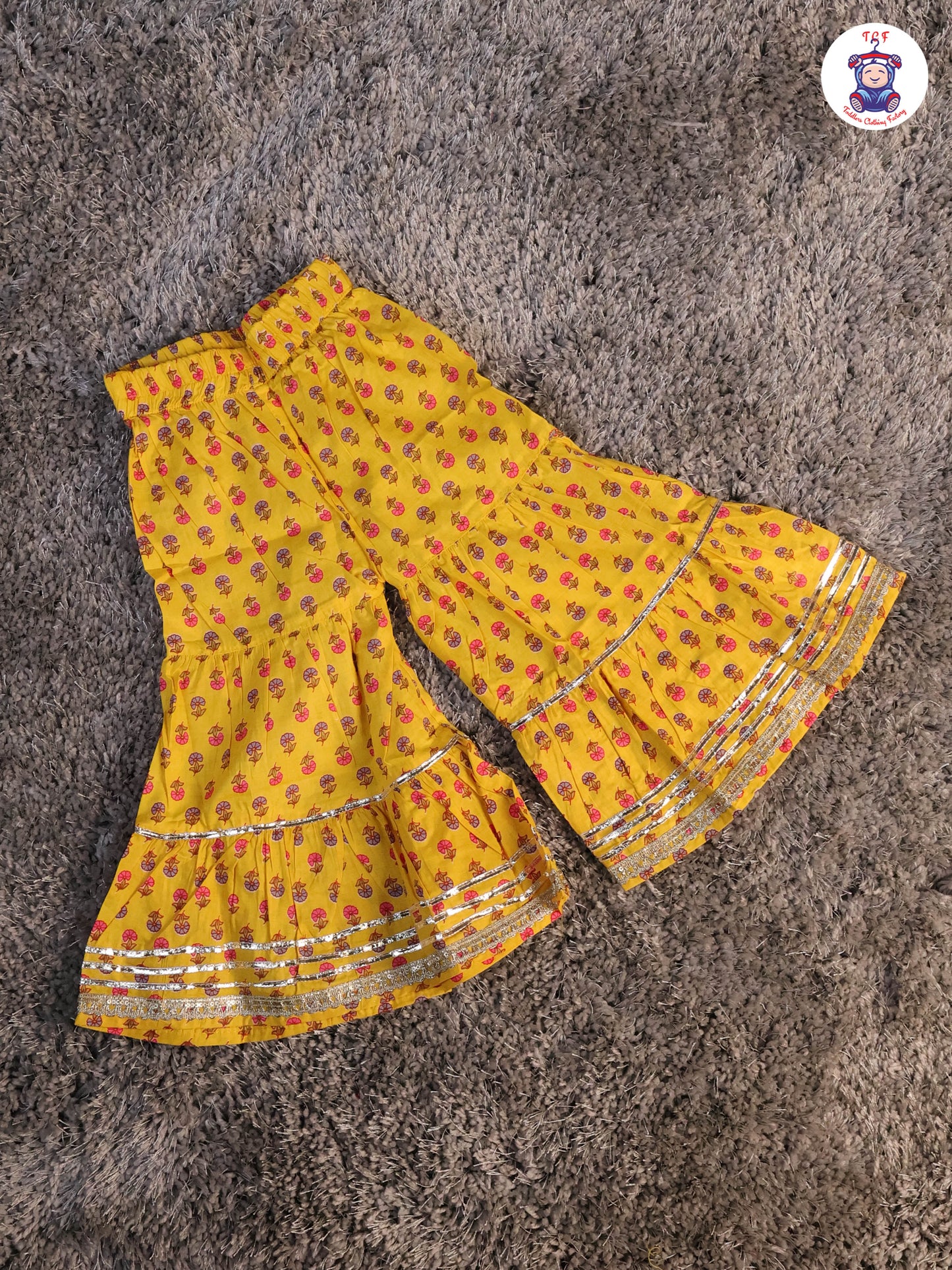Yellow & Pink - Floral Printed Anarkali Kurti With Sharara