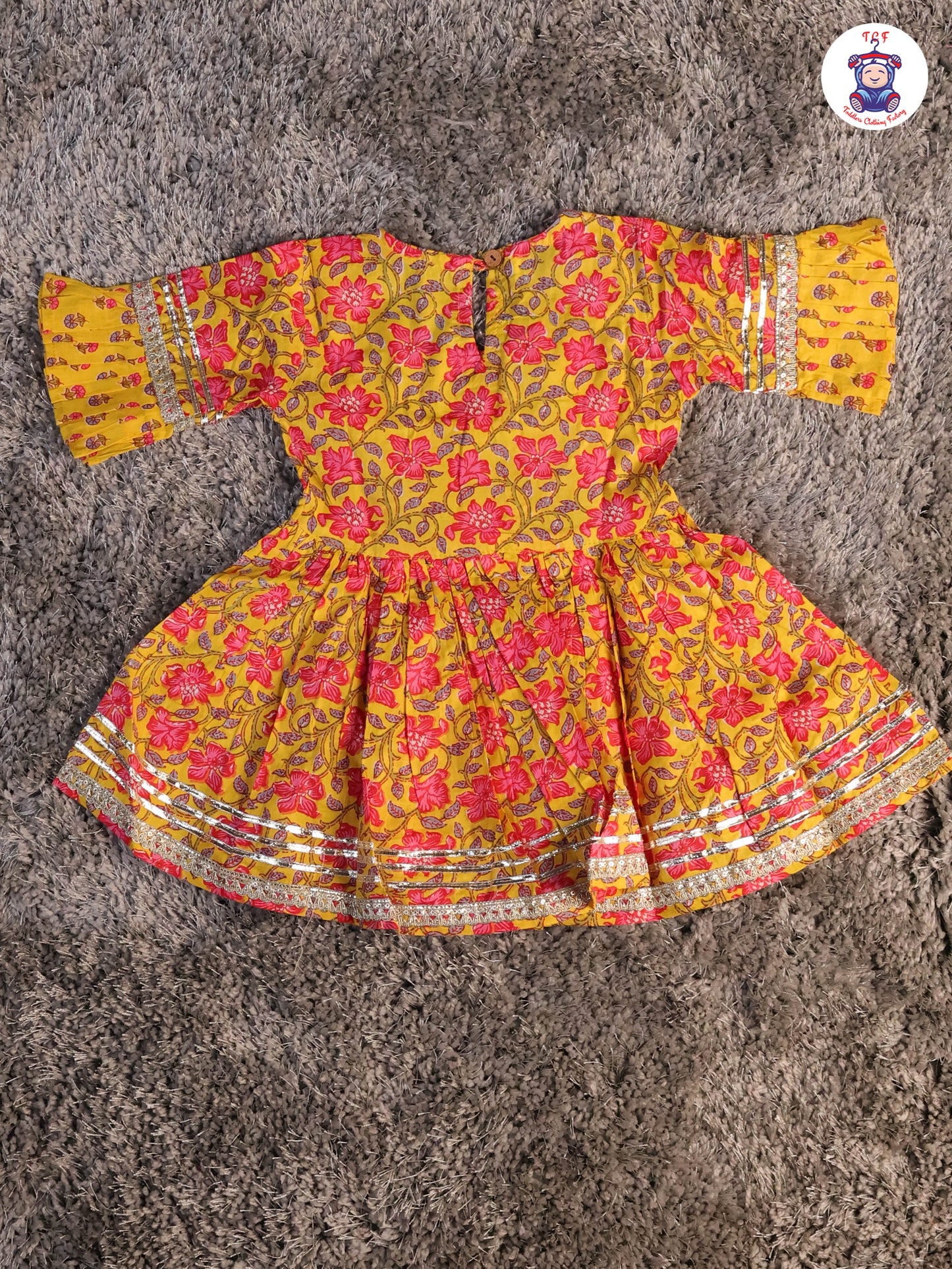 Yellow & Pink - Floral Printed Anarkali Kurti With Sharara