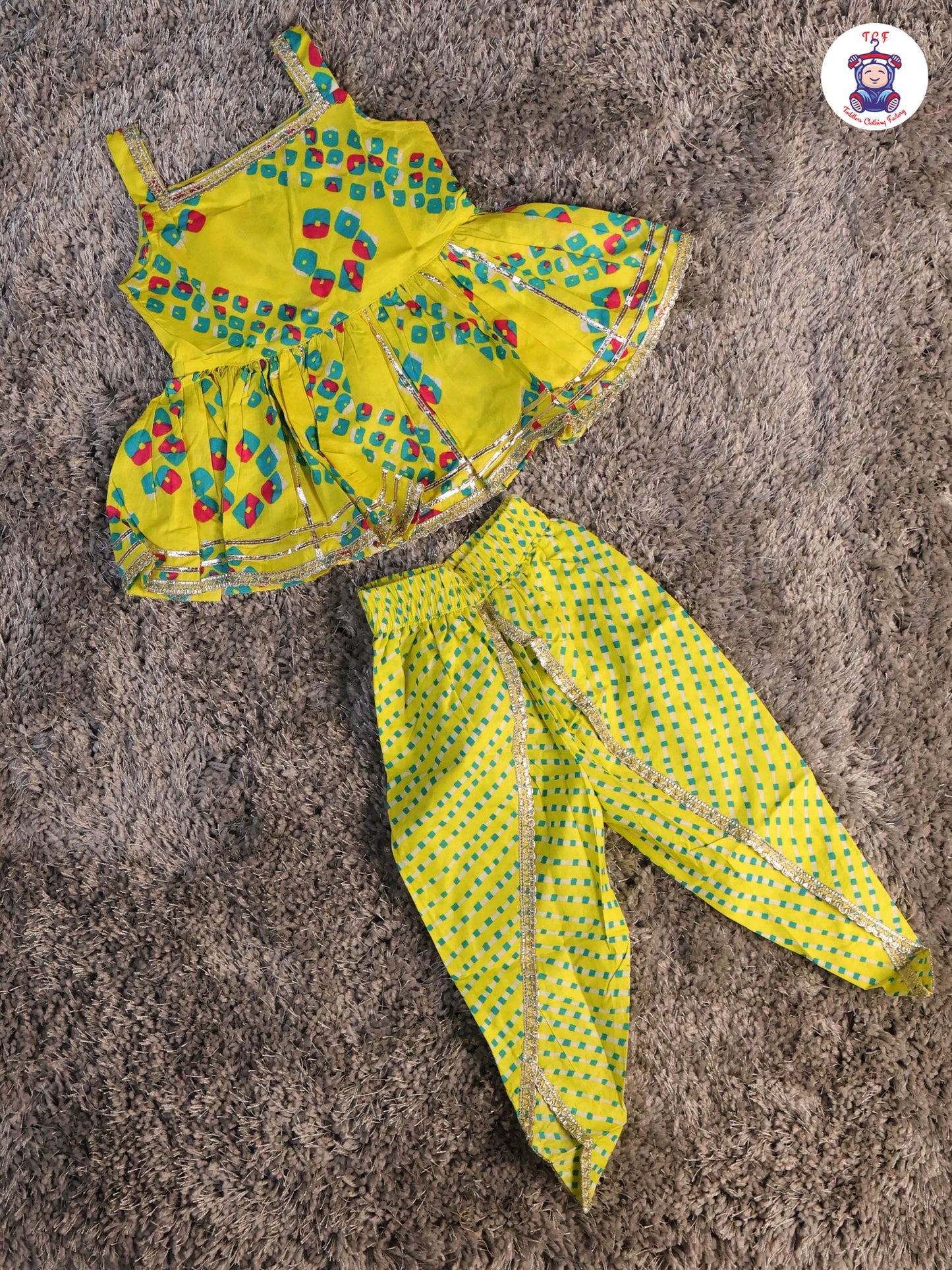 Yellow - Printed Kurti Dhoti Set