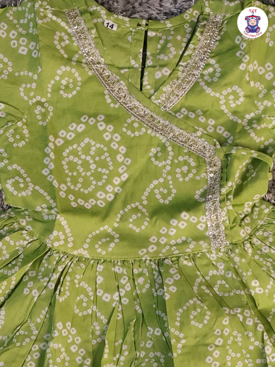 Lite Green - Printed Girls Angrakha Kurti