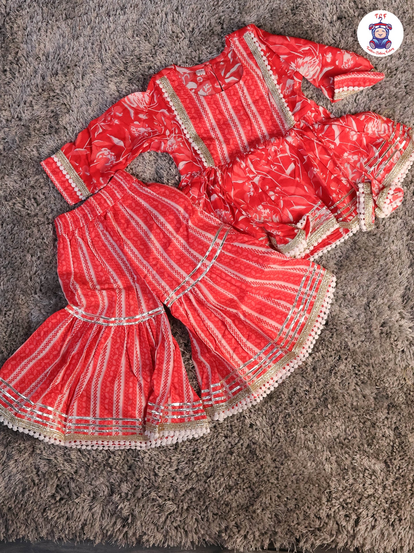Red - Anarkali Kurti With Sharara