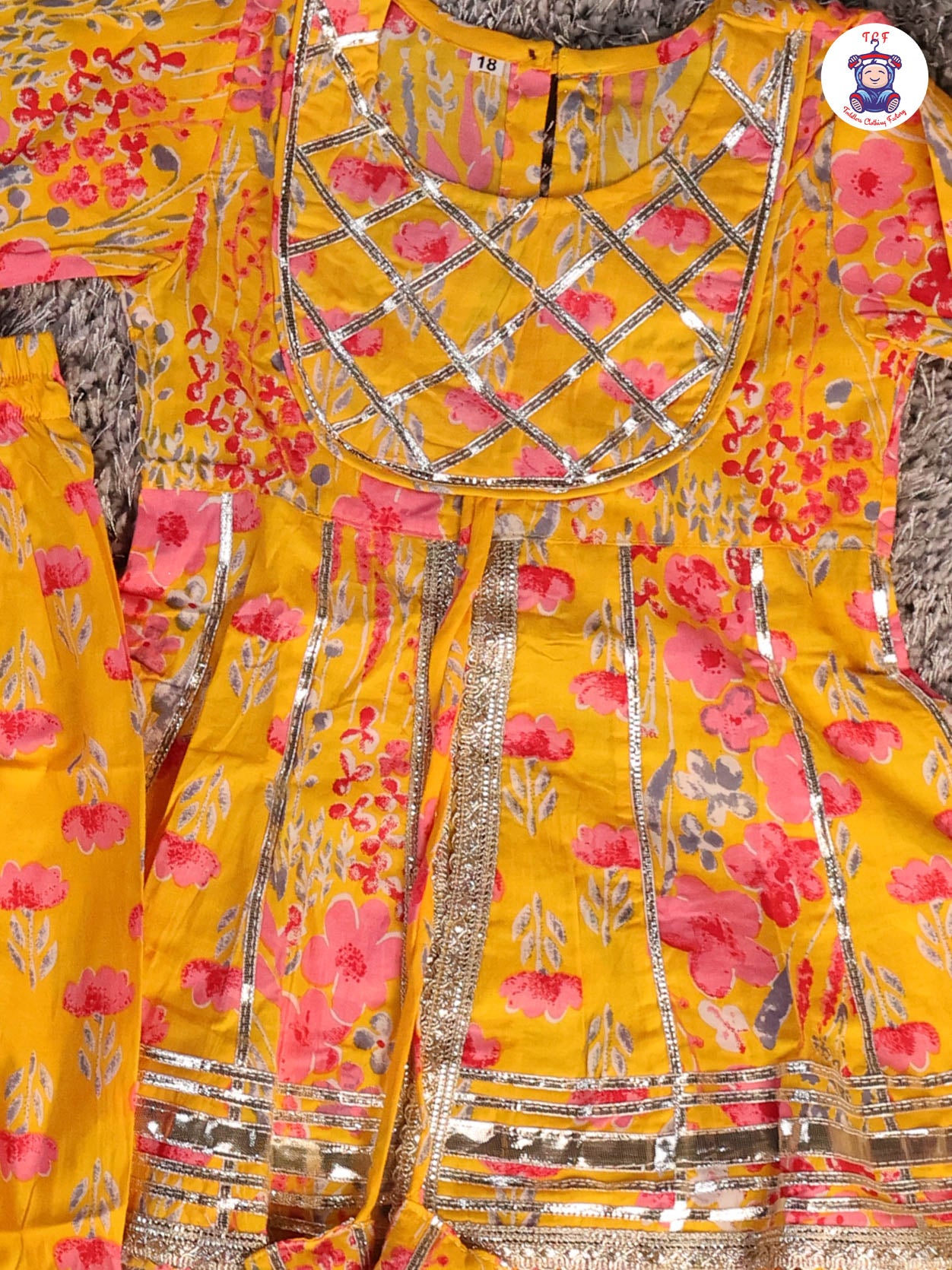 Mustard & Pink - Floral Printed Afgani Kurti With Pant And Dupatta