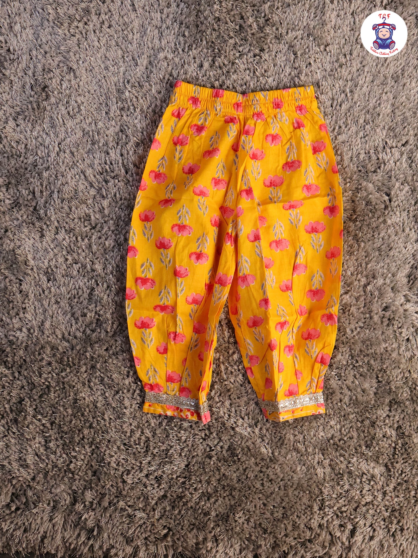Mustard & Pink - Floral Printed Afgani Kurti With Pant And Dupatta